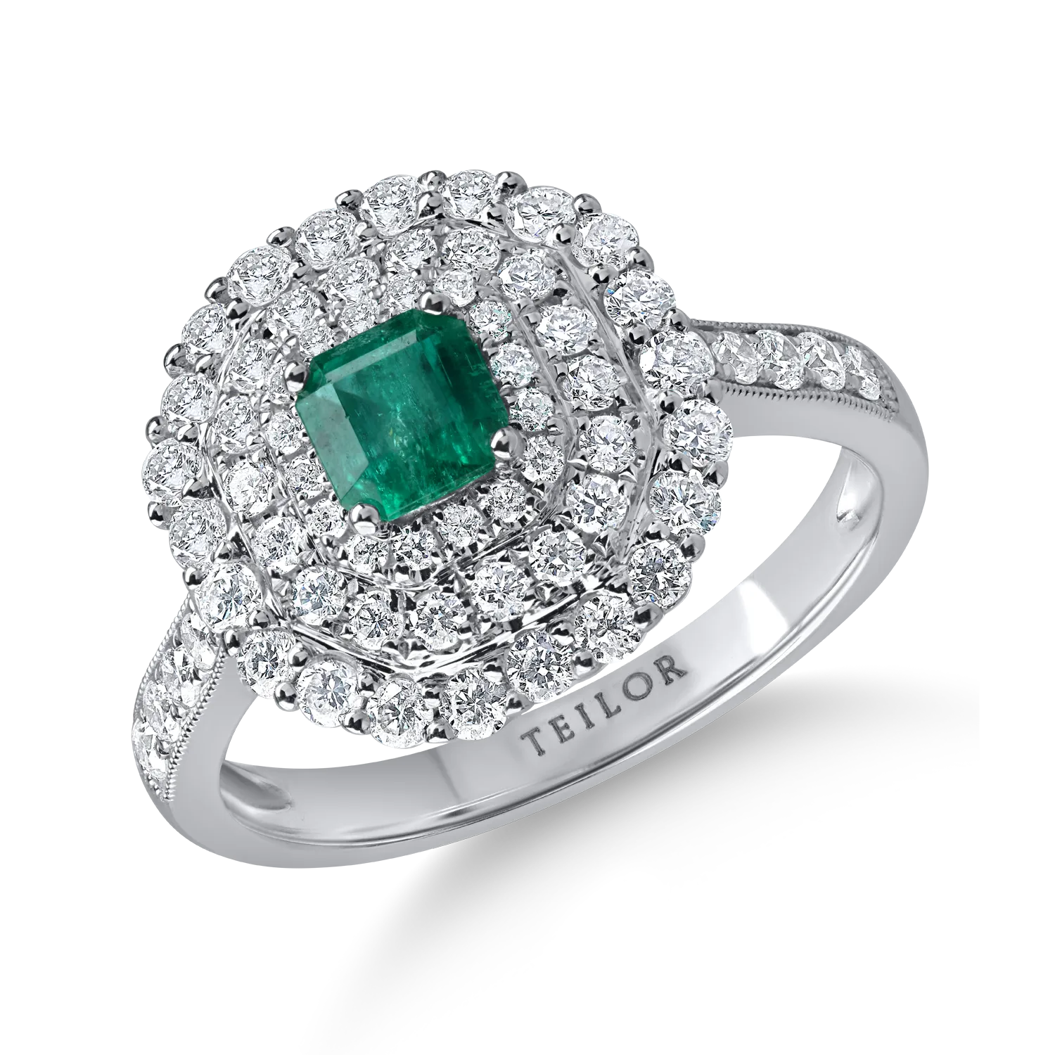 Inel din aur alb cu un smarald de 0.39ct si diamante pave de 0.85ct-189129