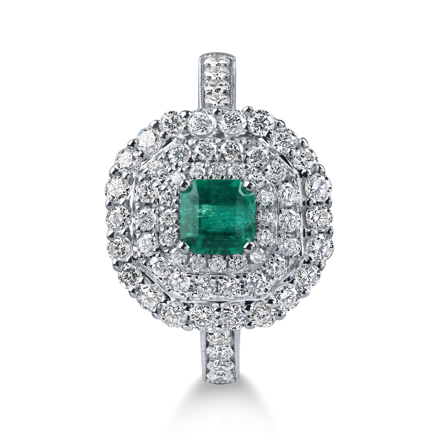 Inel din aur alb cu un smarald de 0.39ct si diamante pave de 0.85ct