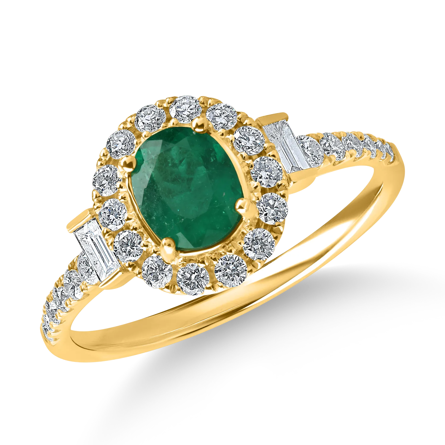 Yellow gold ring with a 0.58ct emerald and 0.48ct clear diamonds-189131