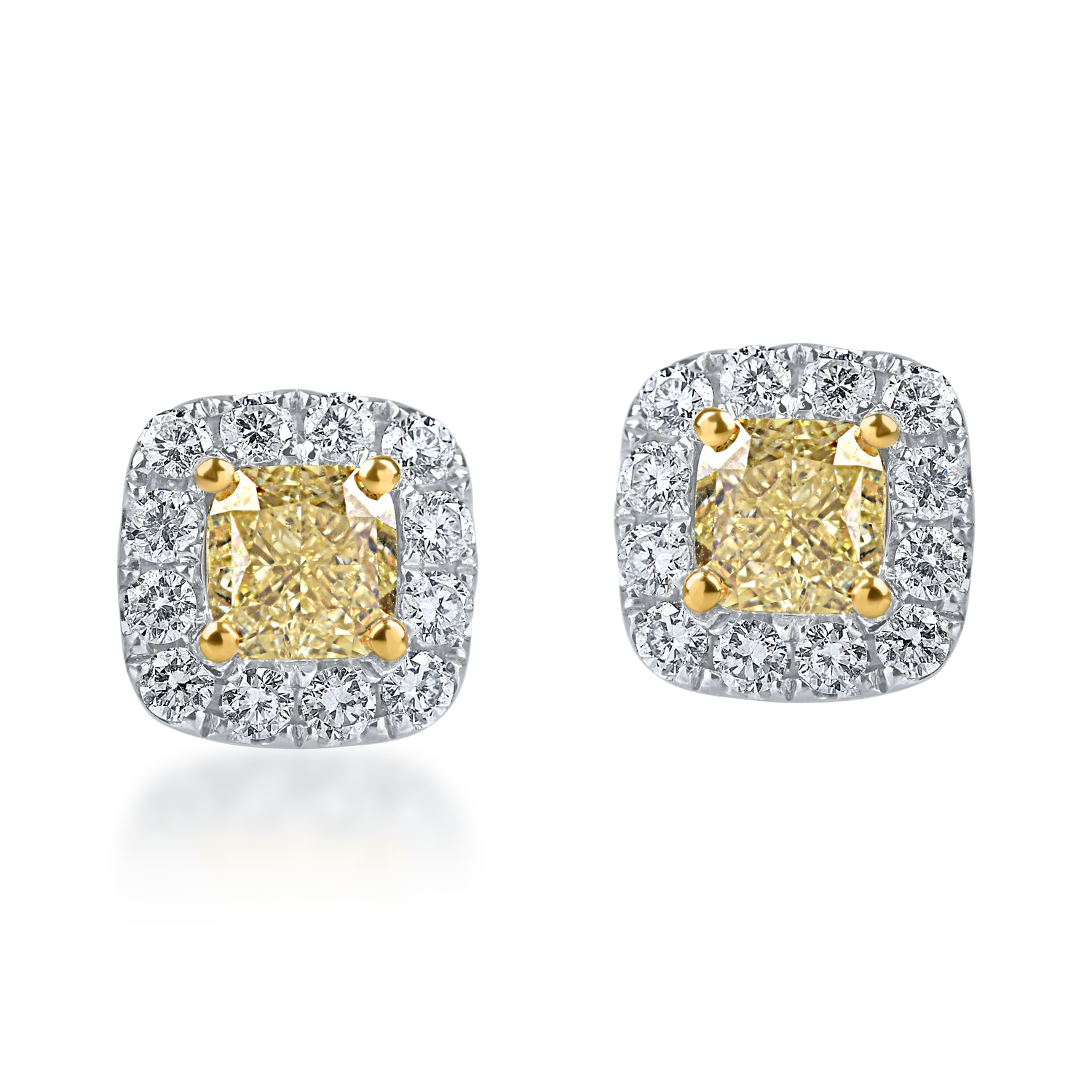 Cercei geometrici din aur alb-galben cu diamante galbene si incolore de 1.39ct - 1 | YEO