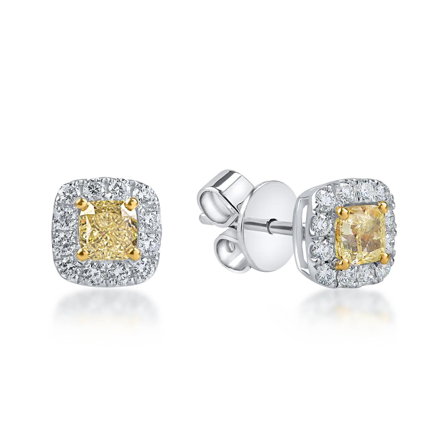 White-yellow gold geometric earrings with 1.39ct yellow and clear diamonds