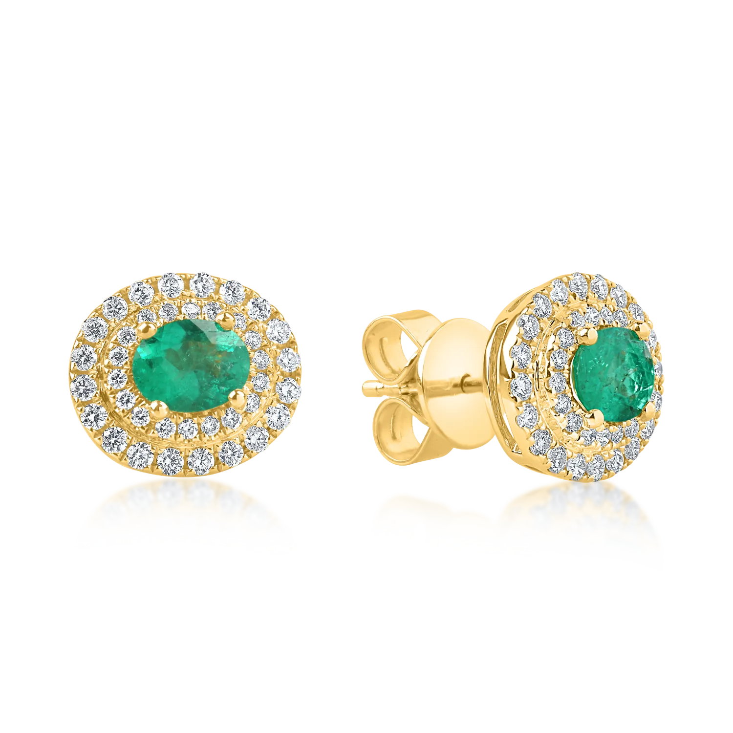 Cercei clasici din aur galben cu smaralde si diamante de 1.1ct