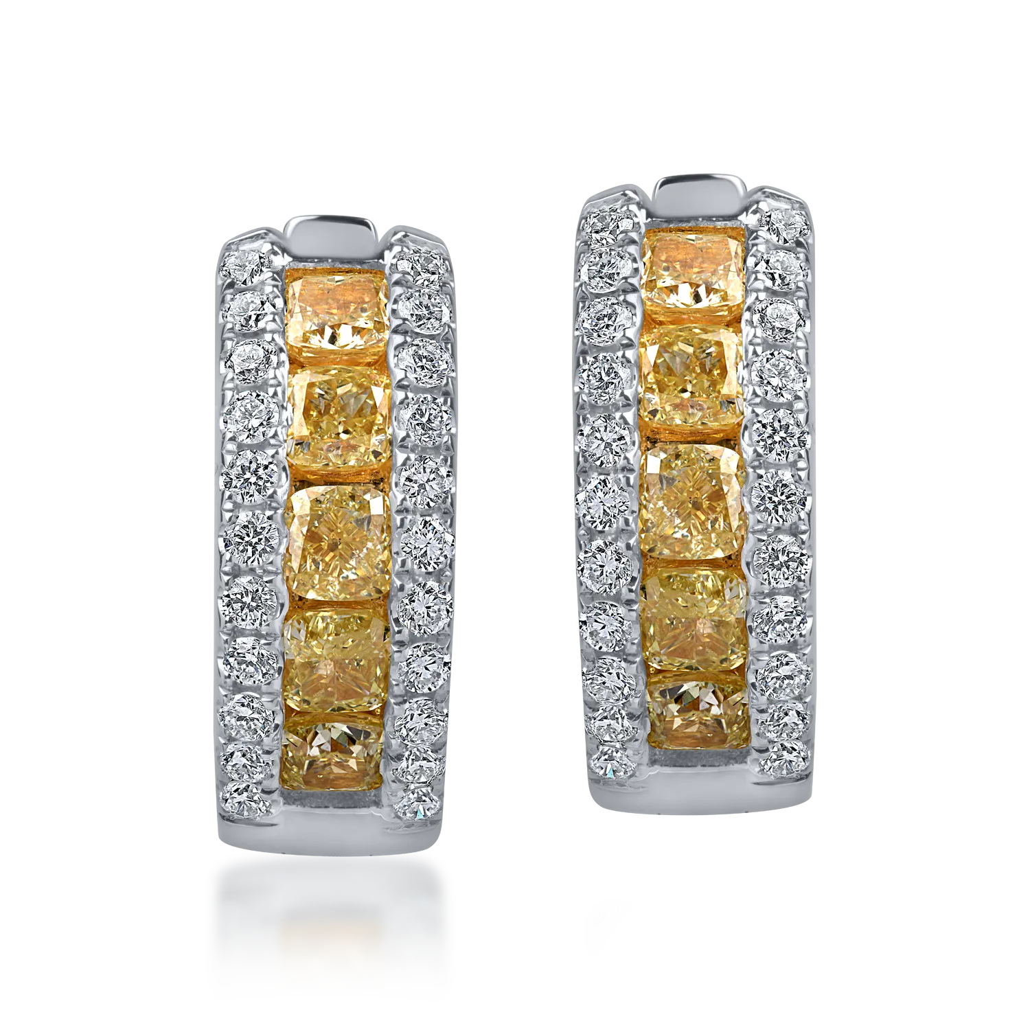Cercei din aur alb-galben cu diamante galbene si incolore de 1.6ct - 1 | YEO