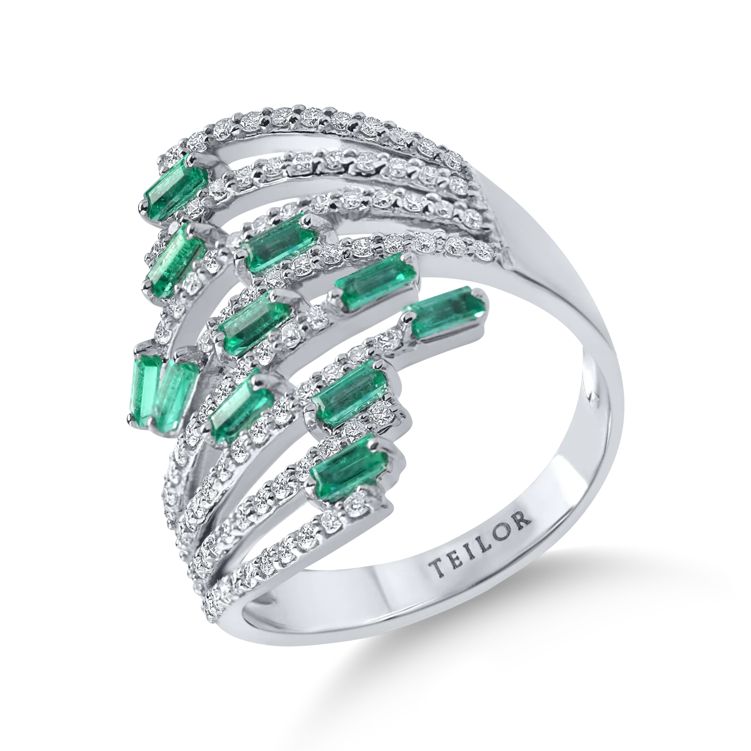 Inel din aur alb cu smaralde de 0.4ct si diamante microsetting de 0.5ct