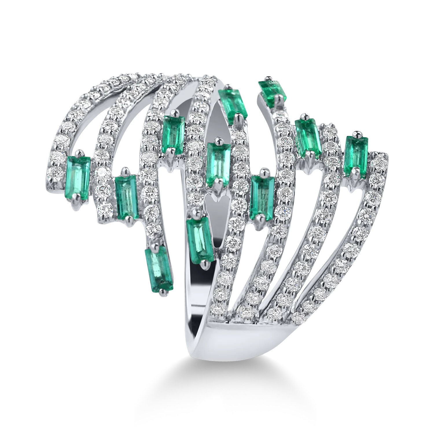 Inel din aur alb cu smaralde de 0.4ct si diamante microsetting de 0.5ct