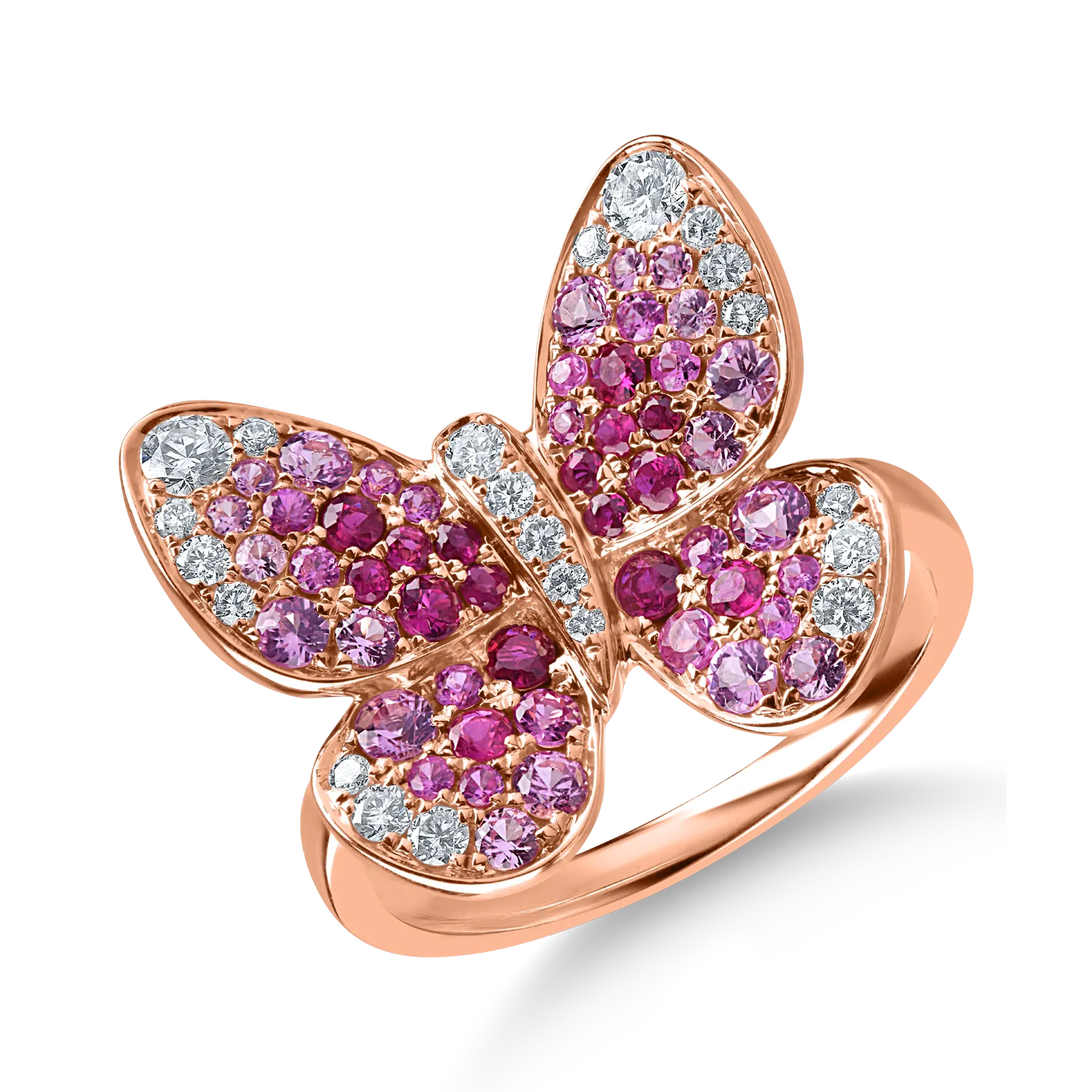 Inel fluture din aur roz cu pietre pretioase de 1.4ct
