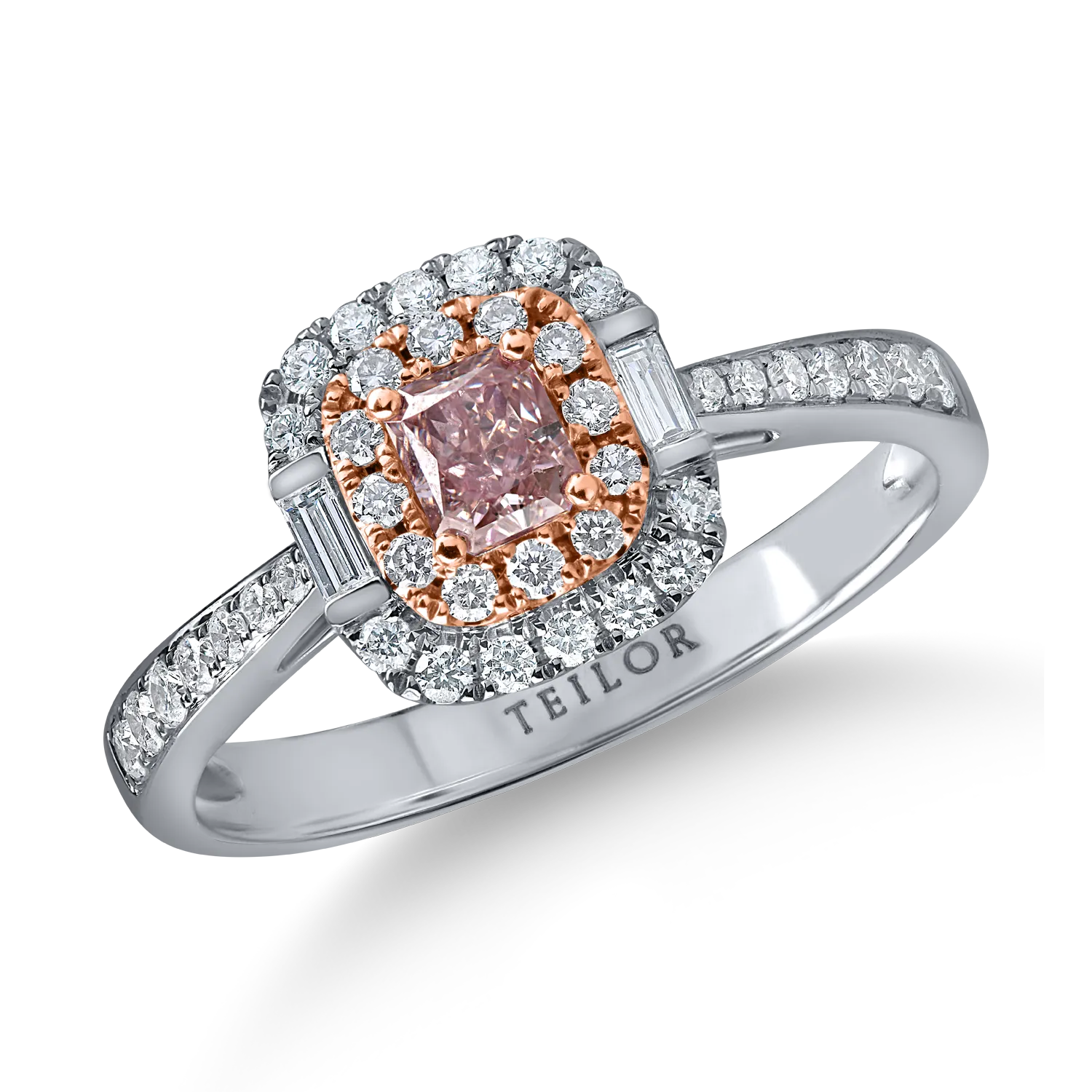 Inel geometric din aur alb-roz cu diamante roz si incolore de 0.68ct-189224