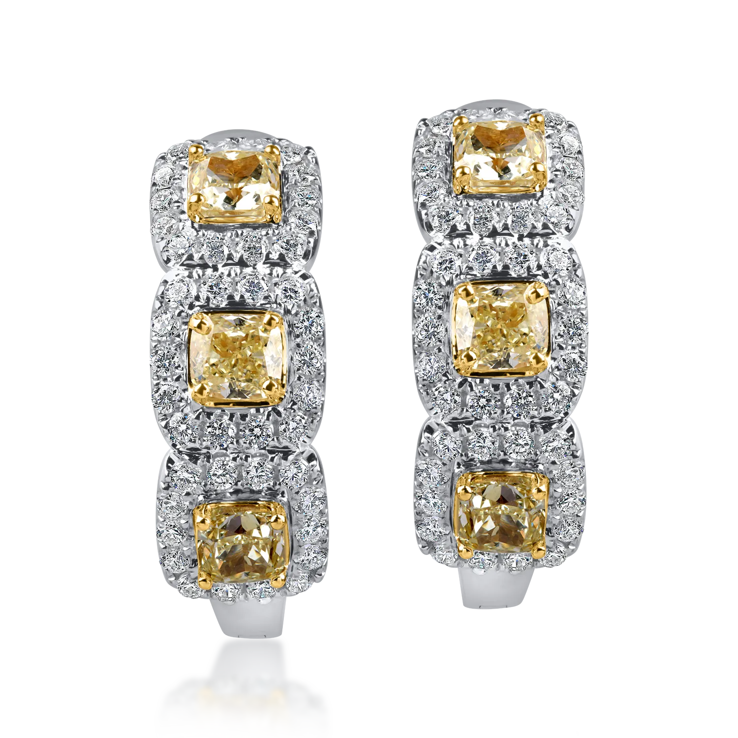 White-yellow gold geometric earrings with 2.2ct yellow and clear diamonds-189247