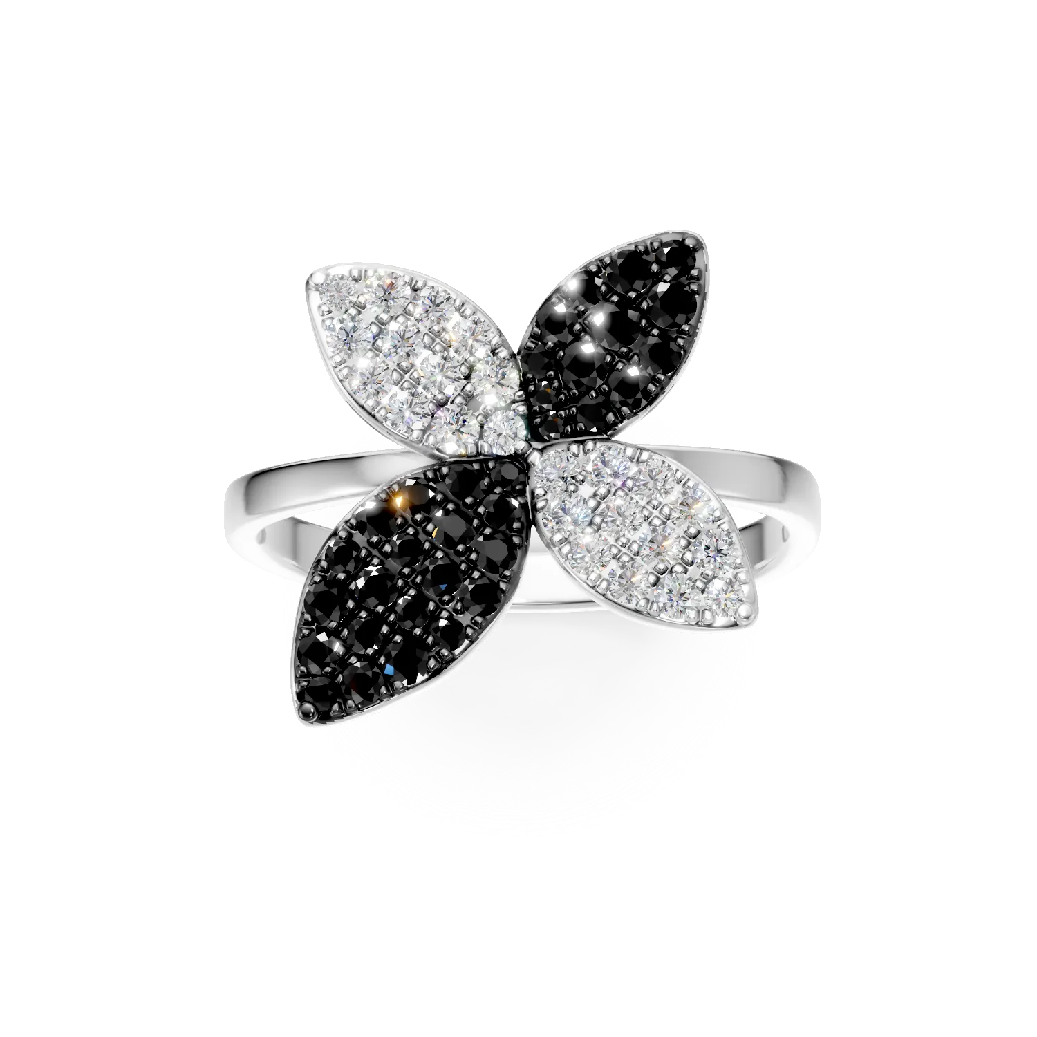 Inel floral din aur alb cu diamante negre si incolore de 0.72ct - imagine 3