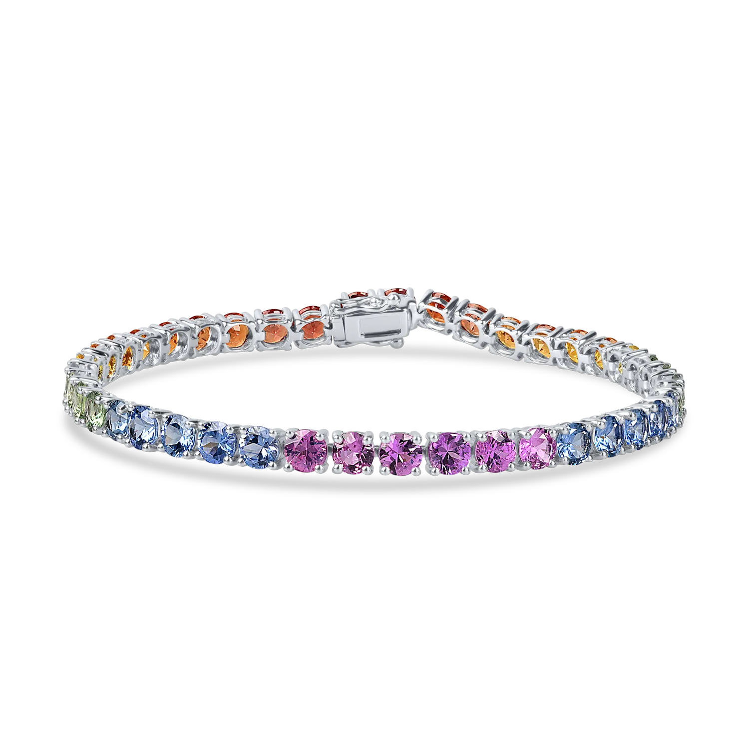 Bratara tennis din aur alb cu safire multicolore de 12.3ct
