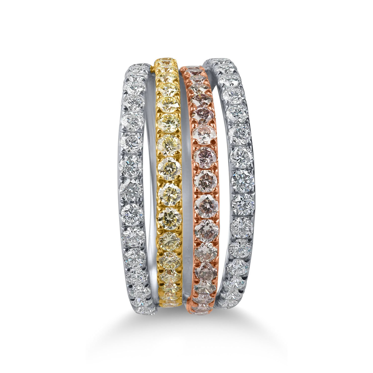 White-rose-yellow gold ring with 1.7ct microsetting diamonds