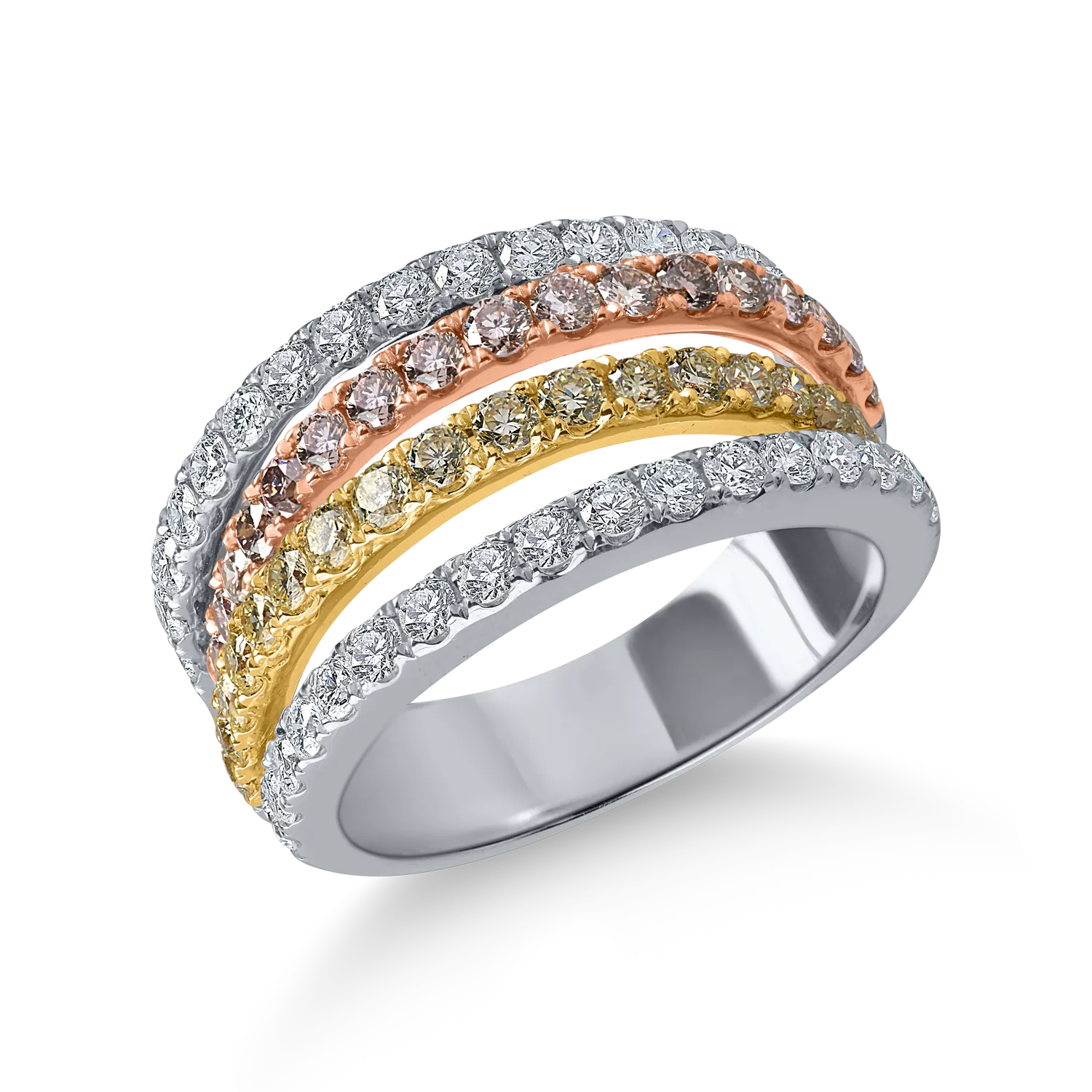 Inel din aur alb-roz-galben cu diamante microsetting de 1.7ct
