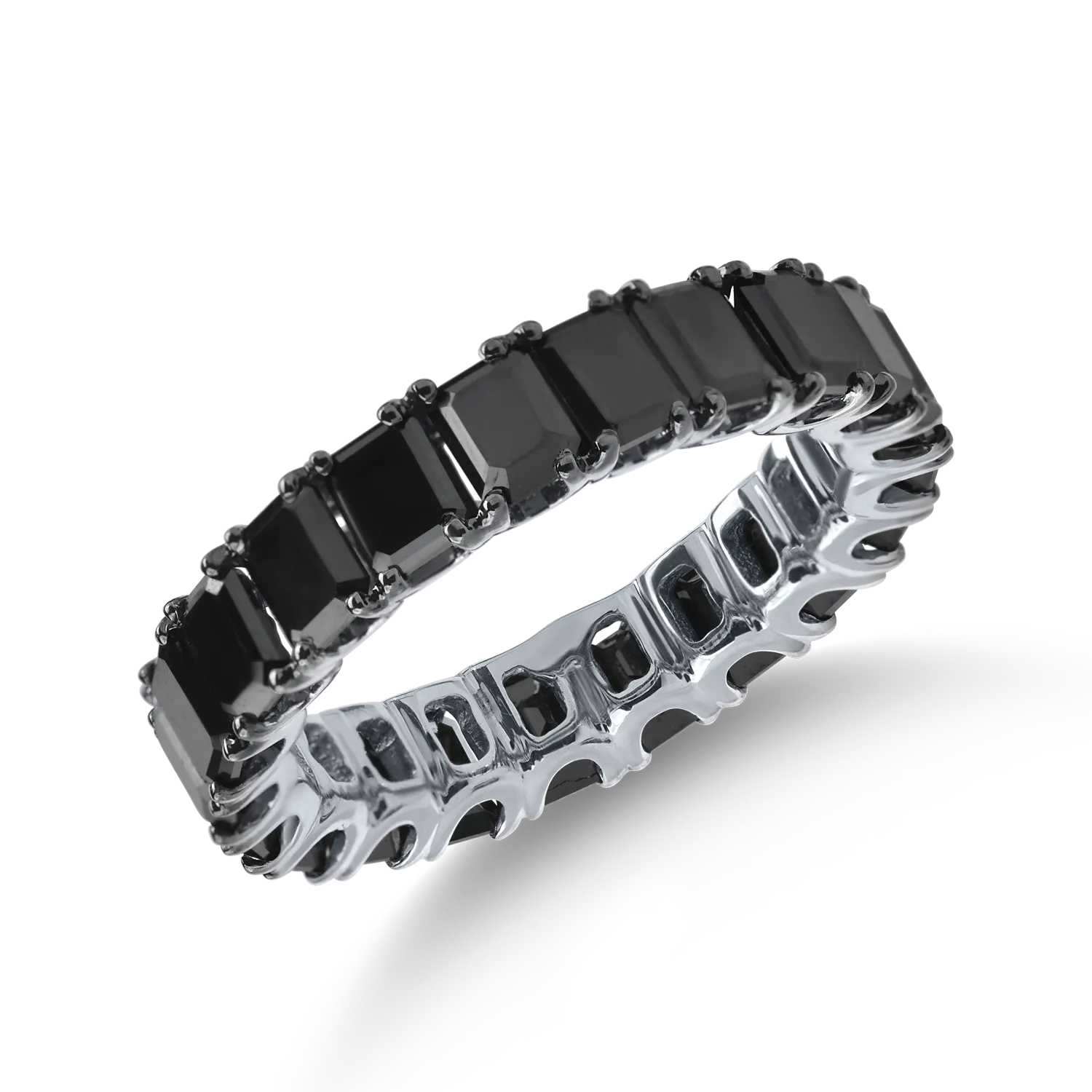 Inel eternity din aur alb cu diamante negre de 4.9ct