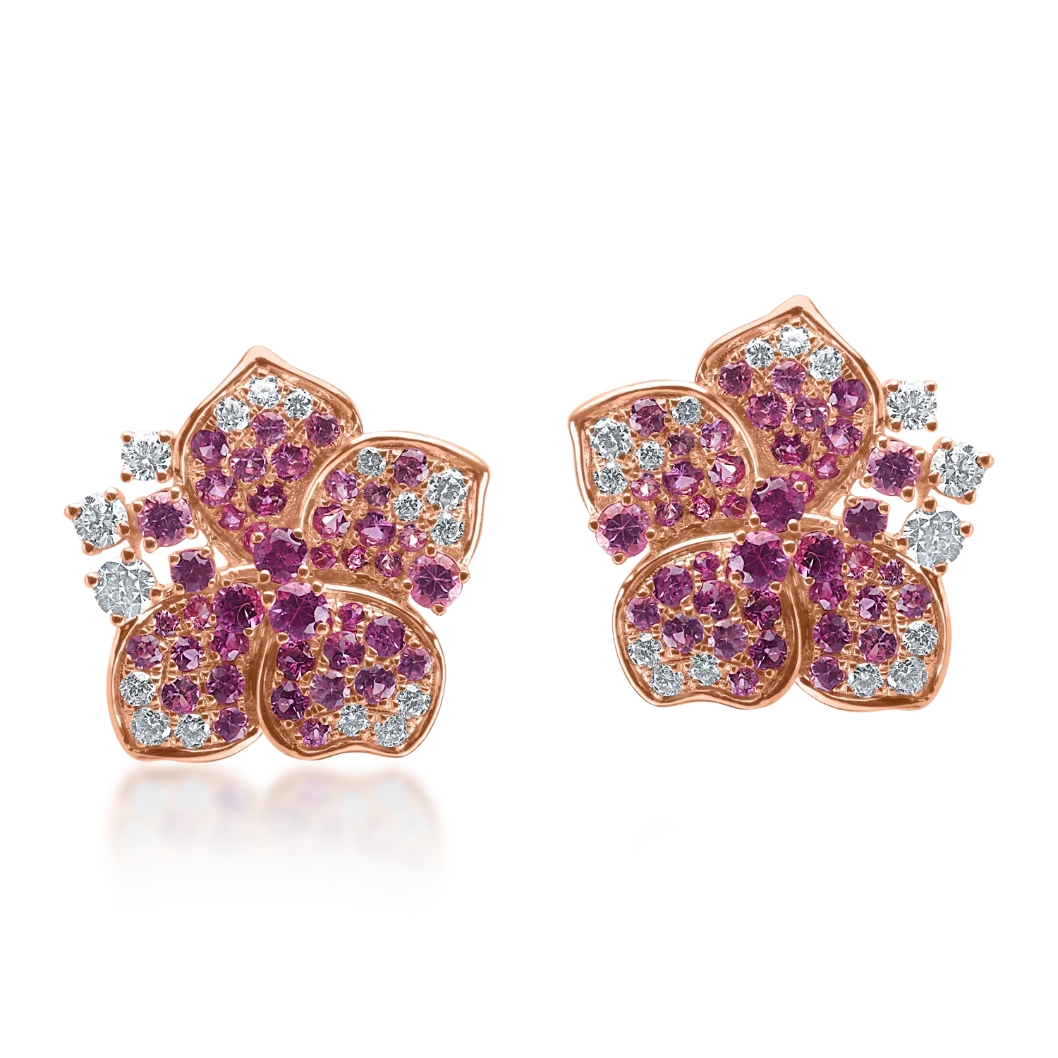 Rose gold flower earrings with 1.4ct pink sapphires and 0.4ct diamonds-189275