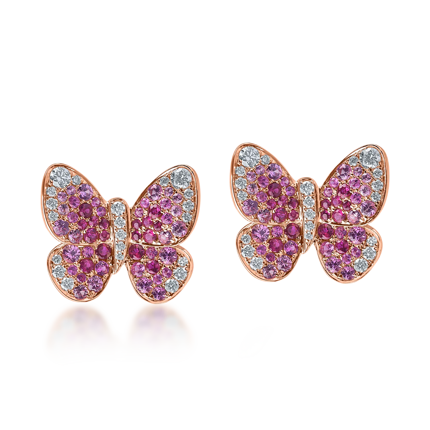 Cercei fluturi din aur roz cu pietre pretioase de 1.9ct