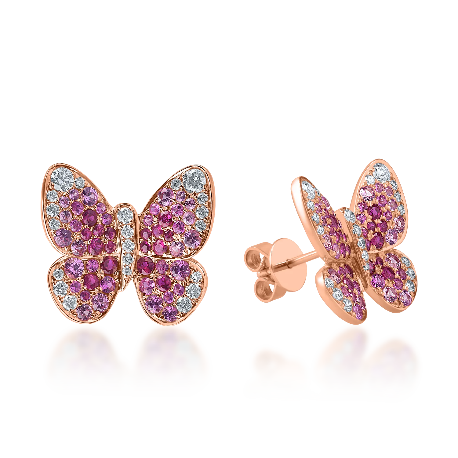 Rose gold butterfly earrings with 1.9ct precious stones