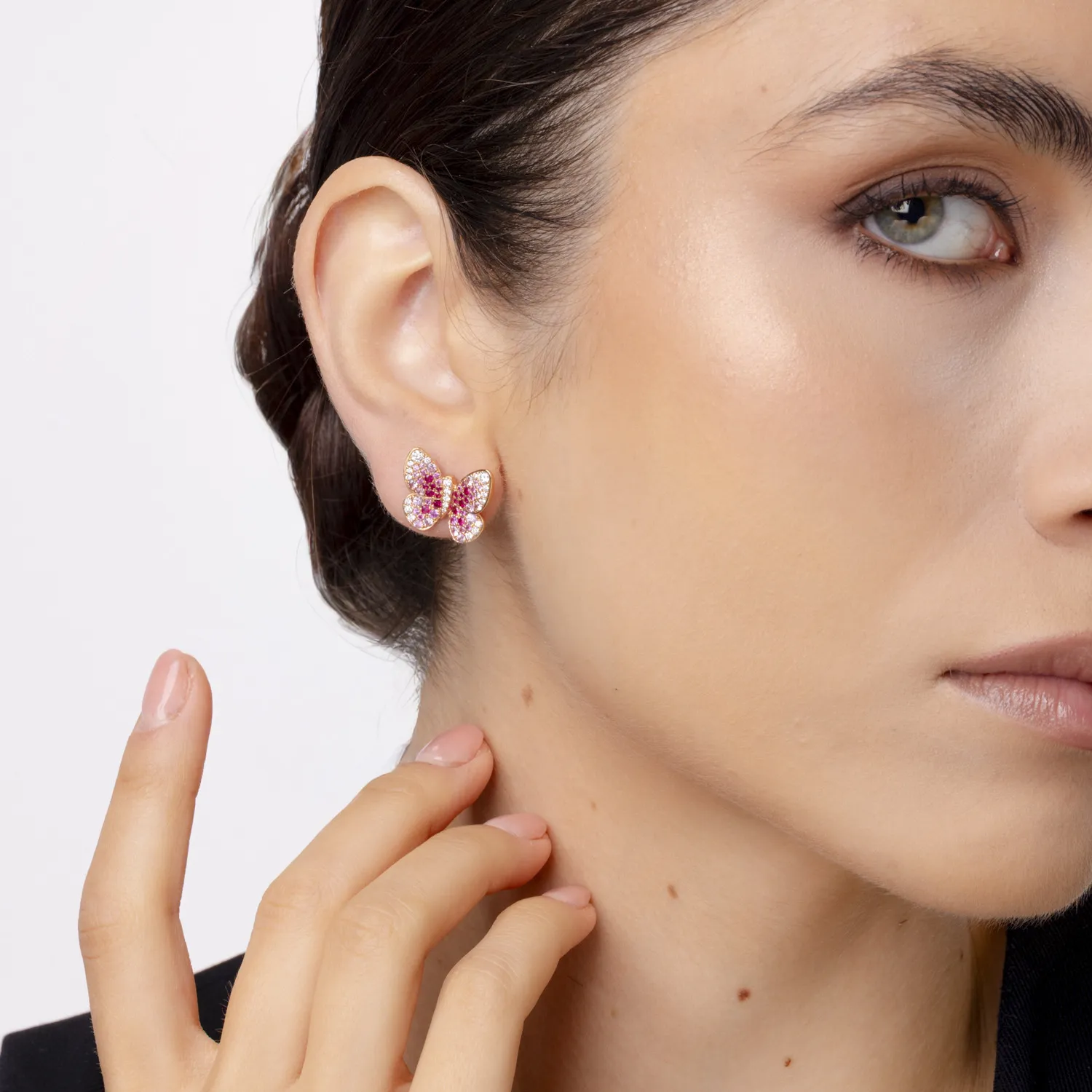 Kolczyki motyl z różowego złota z kamieniami szlachetnymi 1.9ct