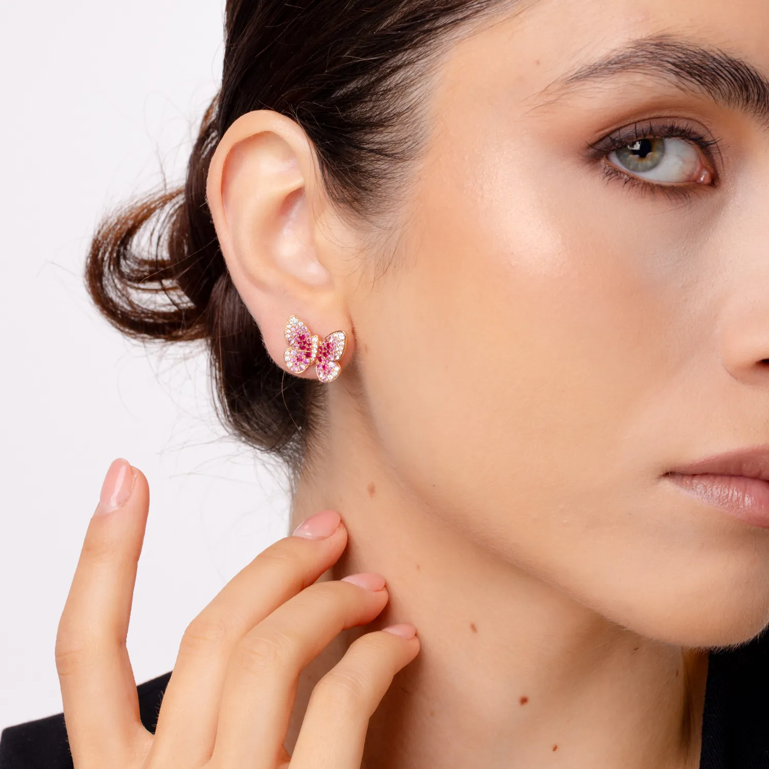 Cercei fluturi din aur roz cu pietre pretioase de 1.9ct
