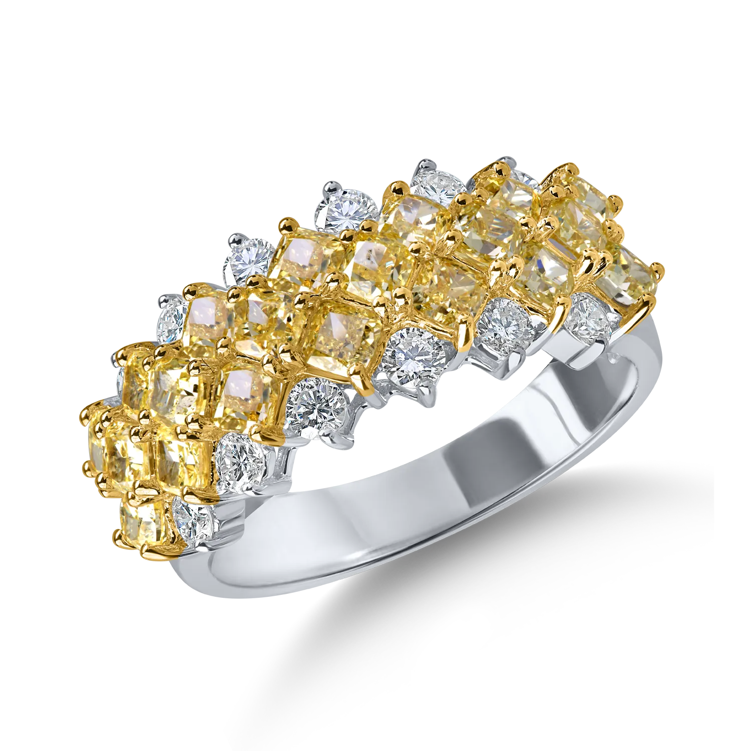 Inel din aur alb-galben cu diamante galbene si incolore de 2.9ct