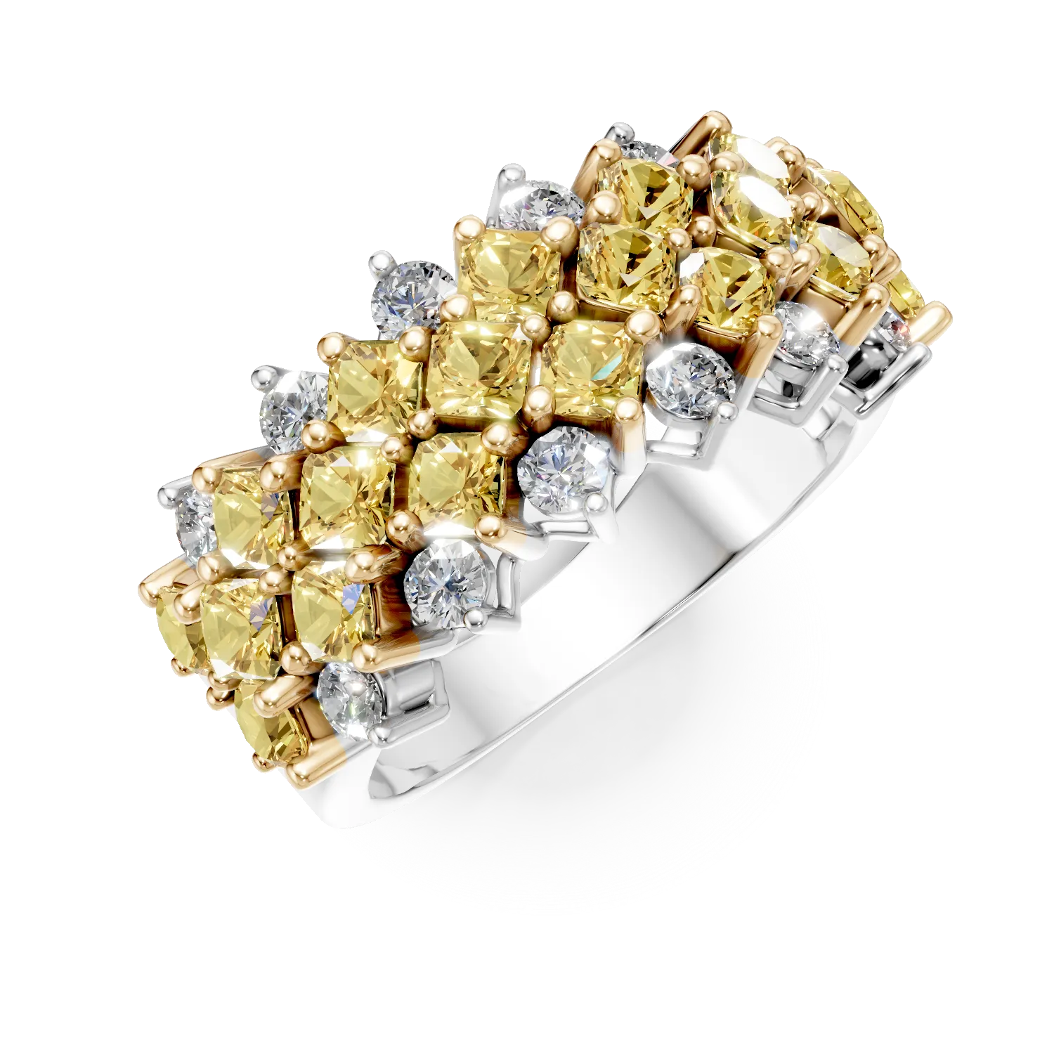 Inel din aur alb-galben cu diamante galbene si incolore de 2.9ct