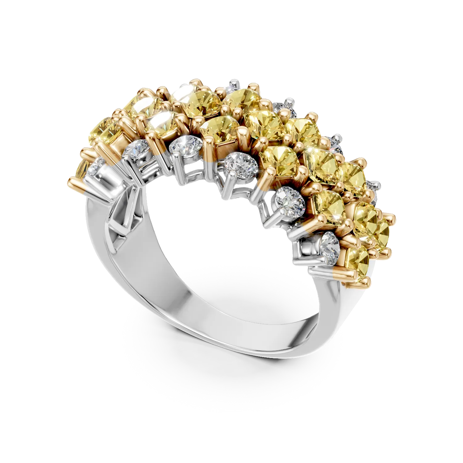 Pierścionek z białego i żółtego złota z 2.9 ct żółtych i przejrzystych diamentów