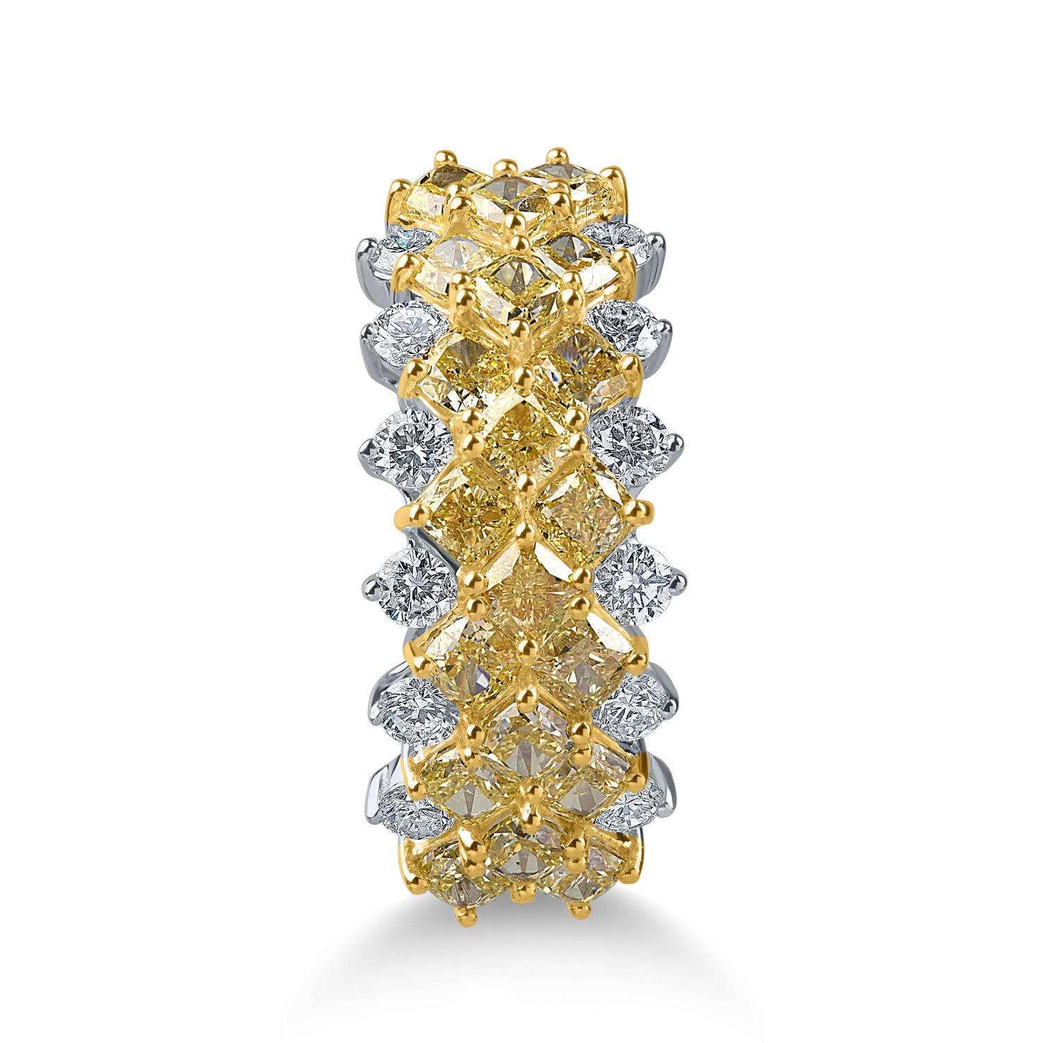 Inel din aur alb-galben cu diamante galbene si incolore de 2.9ct