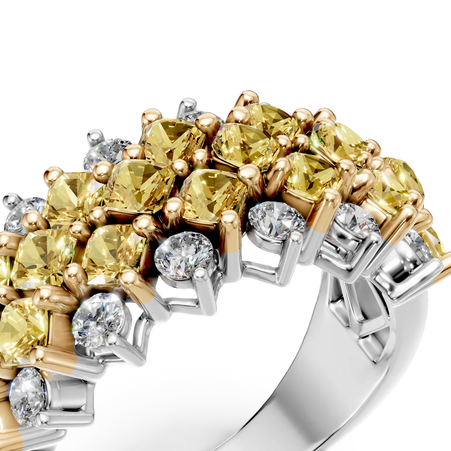 Pierścionek z białego i żółtego złota z 2.9 ct żółtych i przejrzystych diamentów