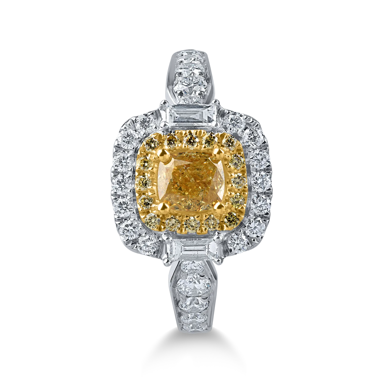 Inel din aur alb-galben cu diamante galbene si incolore de 1.5ct