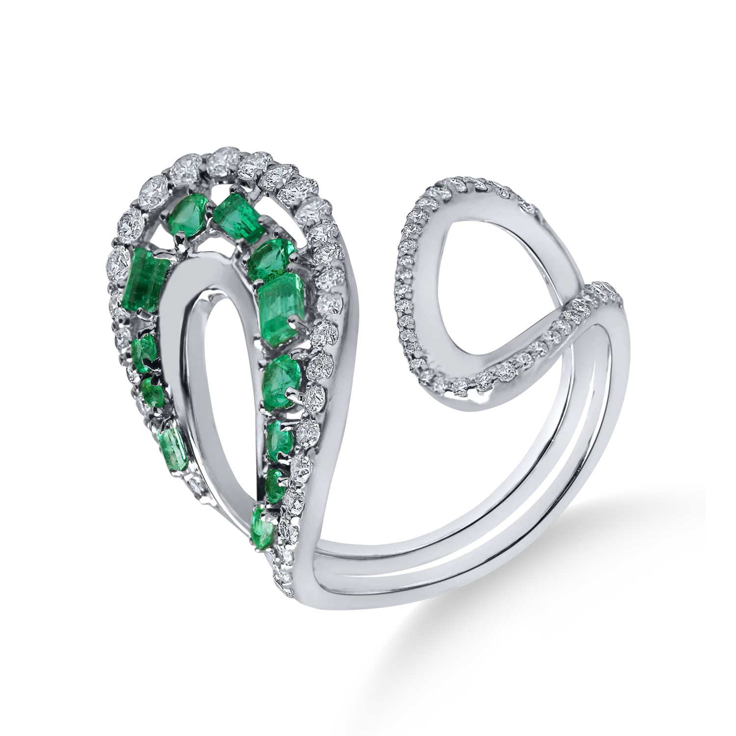 Inel din aur alb cu smaralde de 0.5ct si diamante microsetting de 0.6ct