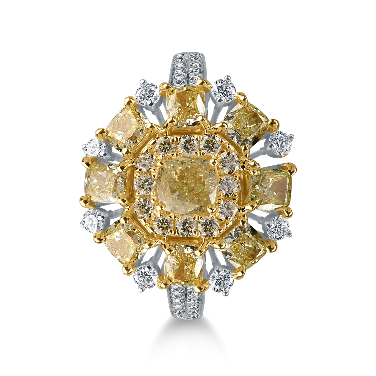 White-yellow gold ring with 2.8ct yellow and clear diamonds