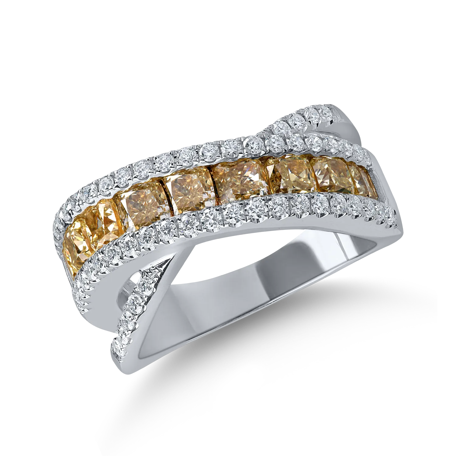 Inel din aur alb-galben cu diamante galbene si incolore de 2.7ct