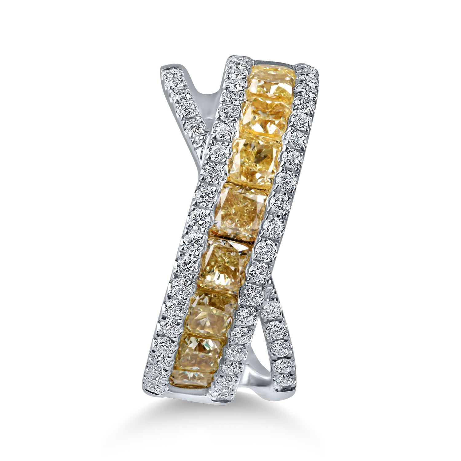 Inel din aur alb-galben cu diamante galbene si incolore de 2.7ct