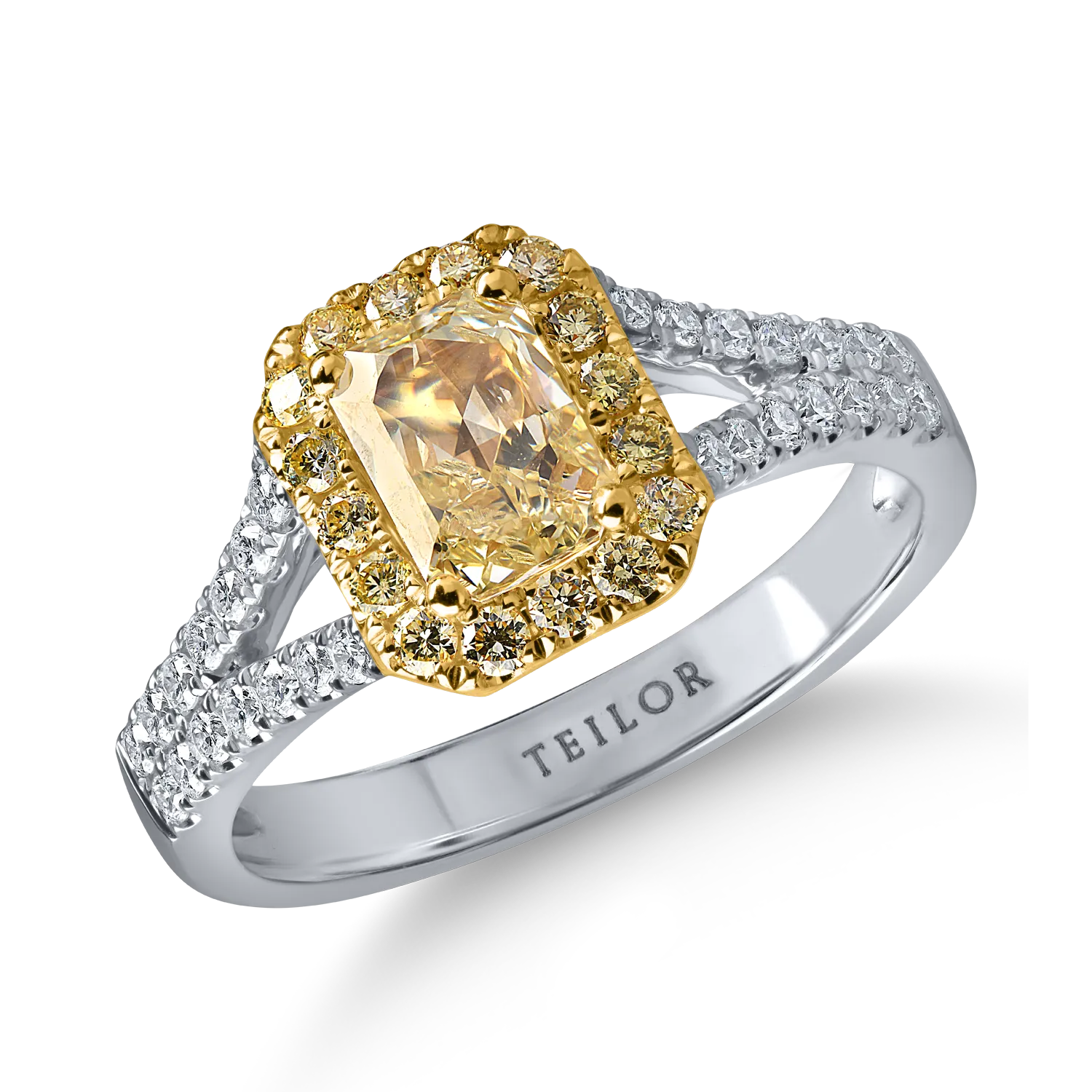 White-yellow gold classic ring with 1.5ct yellow and clear diamonds-189317