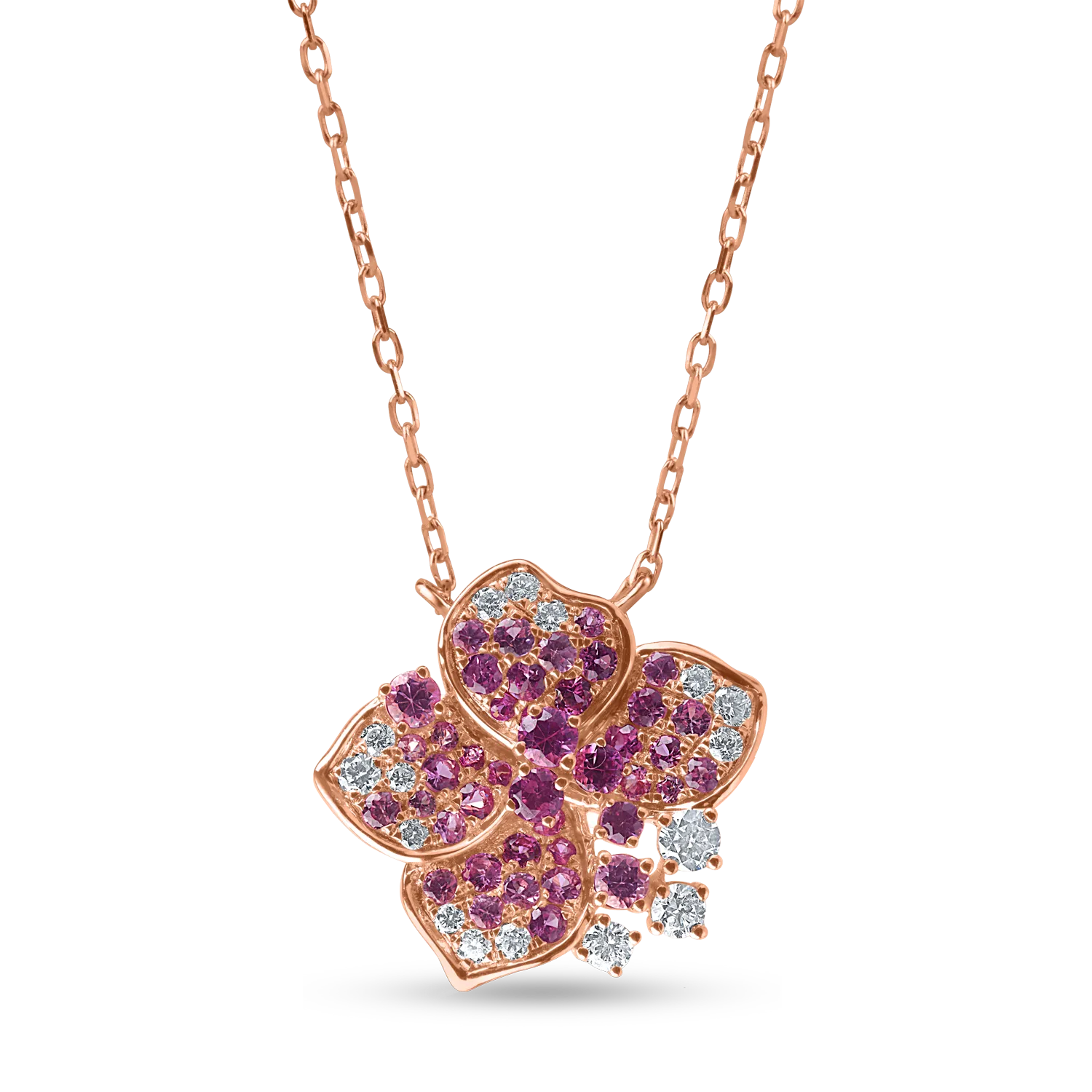 Naszyjnik z różowego złota z kwiatami z szafirami o masie 0.9ct i diamentami o masie 0.3ct-189356