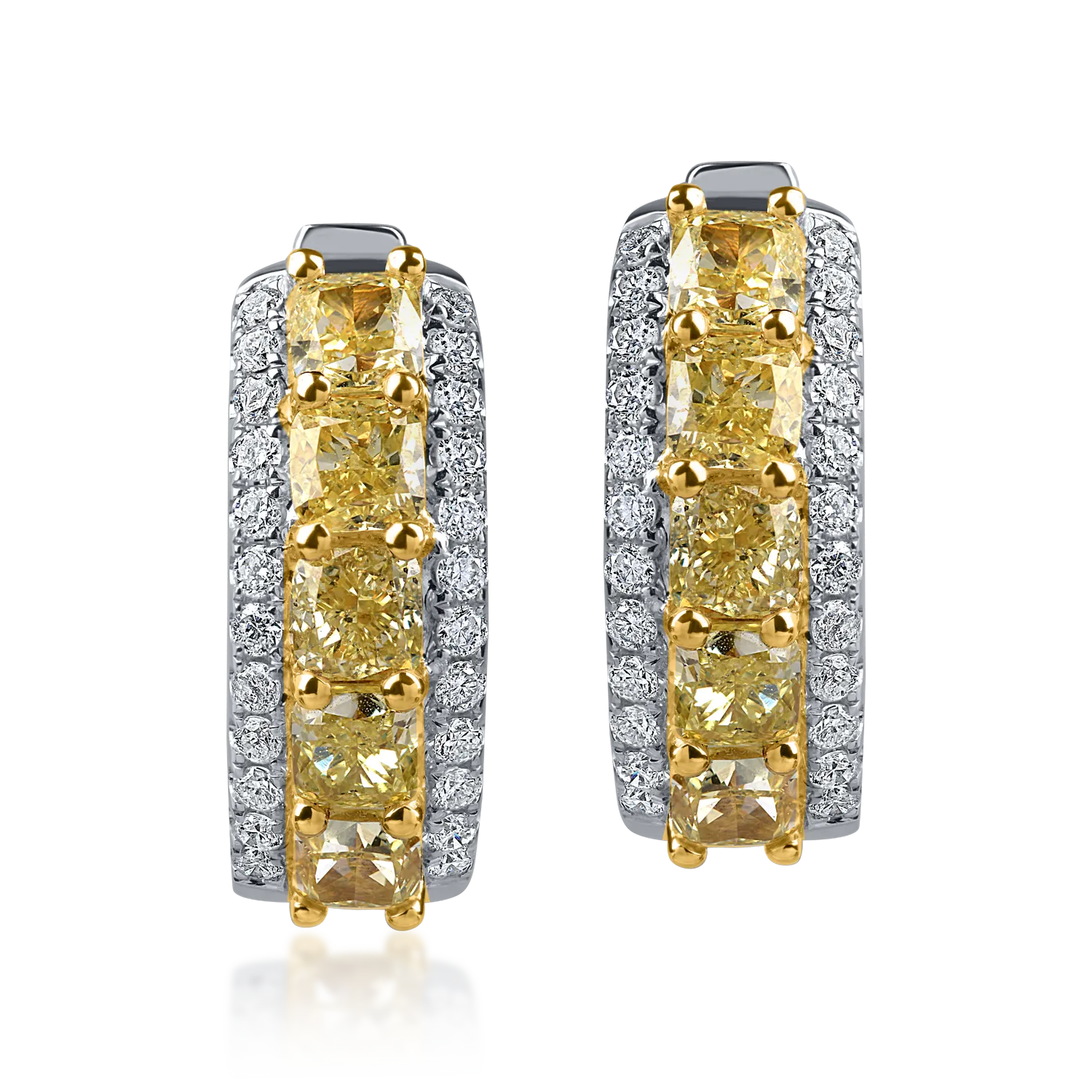 Fehér-sárga arany fülbevaló 2.2ct sárga és átlátszó gyémántokkal