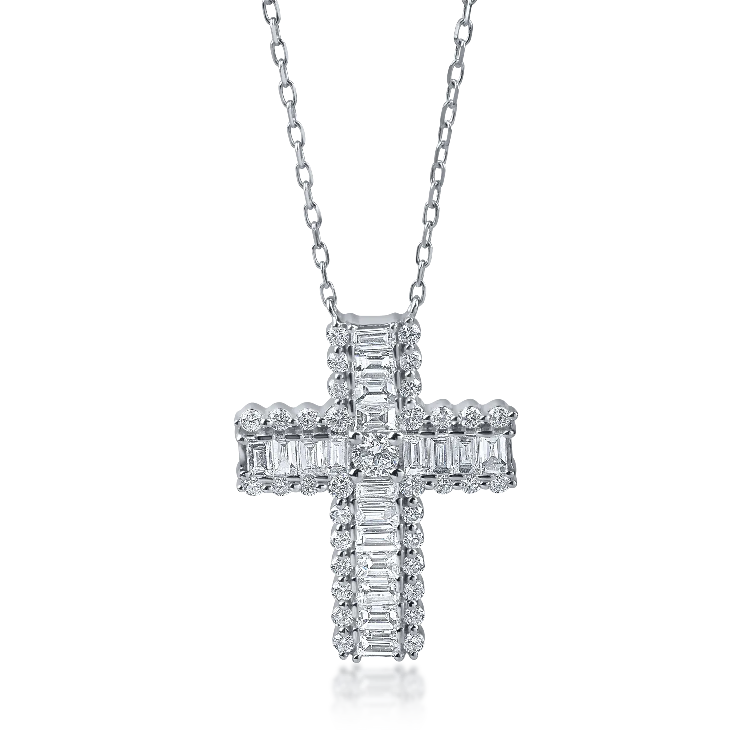 Lant cu pandantiv cruce din aur alb cu diamante de 1.4ct-190950