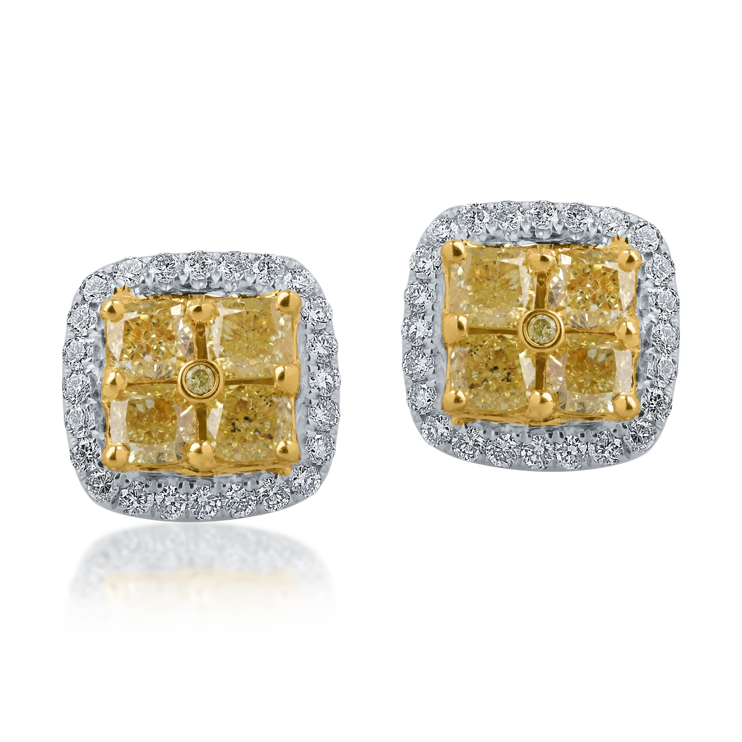 Cercei din aur alb-galben cu diamante galbene si incolore de 2.4ct - 1 | YEO