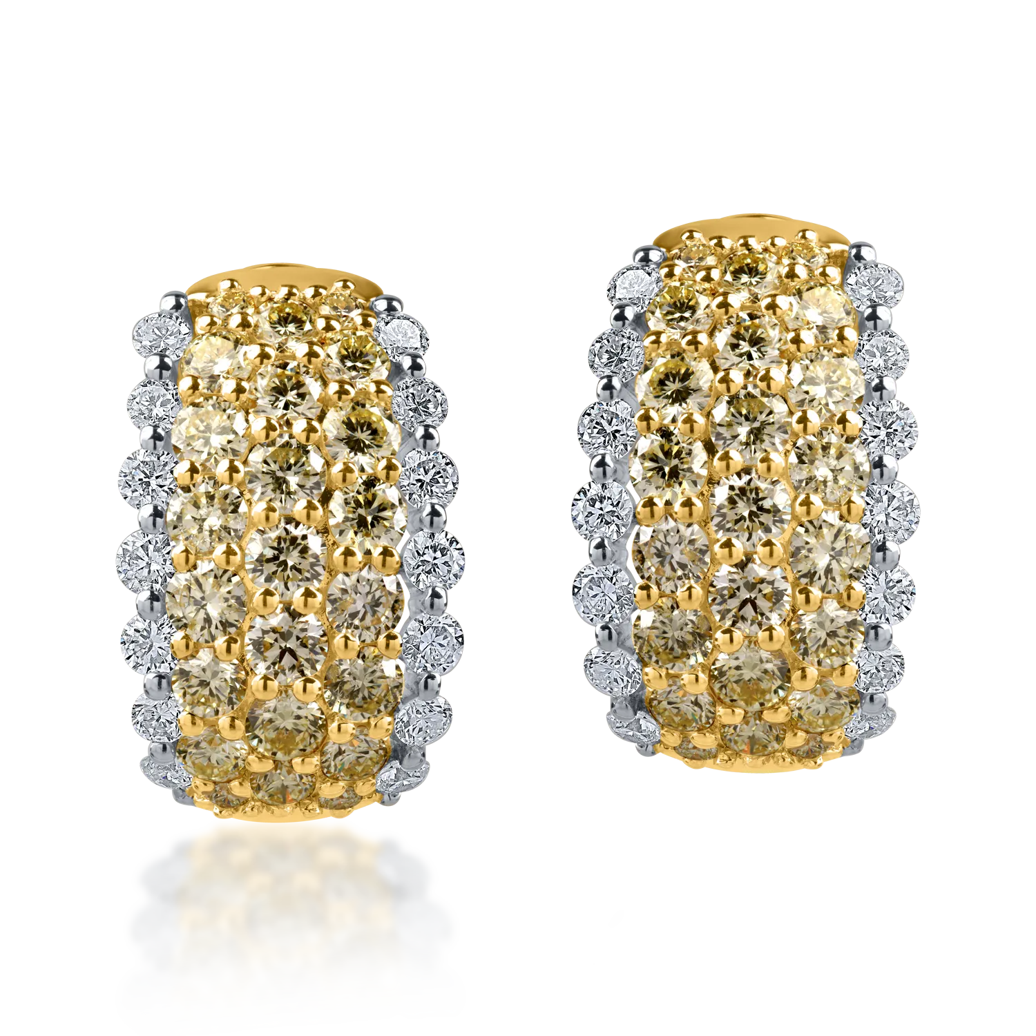 Cercei din aur alb-galben cu diamante galbene si incolore de 3.5ct
