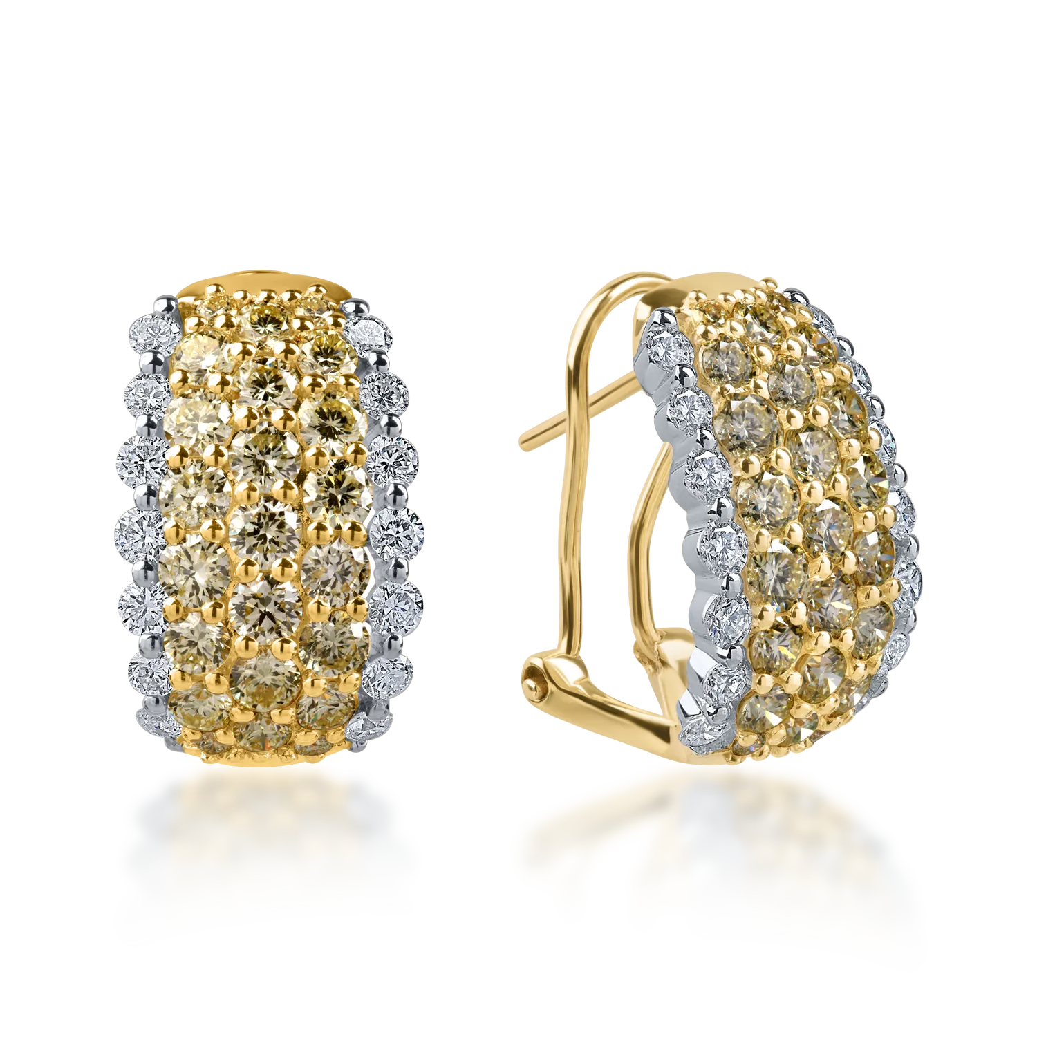 White-yellow gold earrings with 3.5ct yellow and clear diamonds