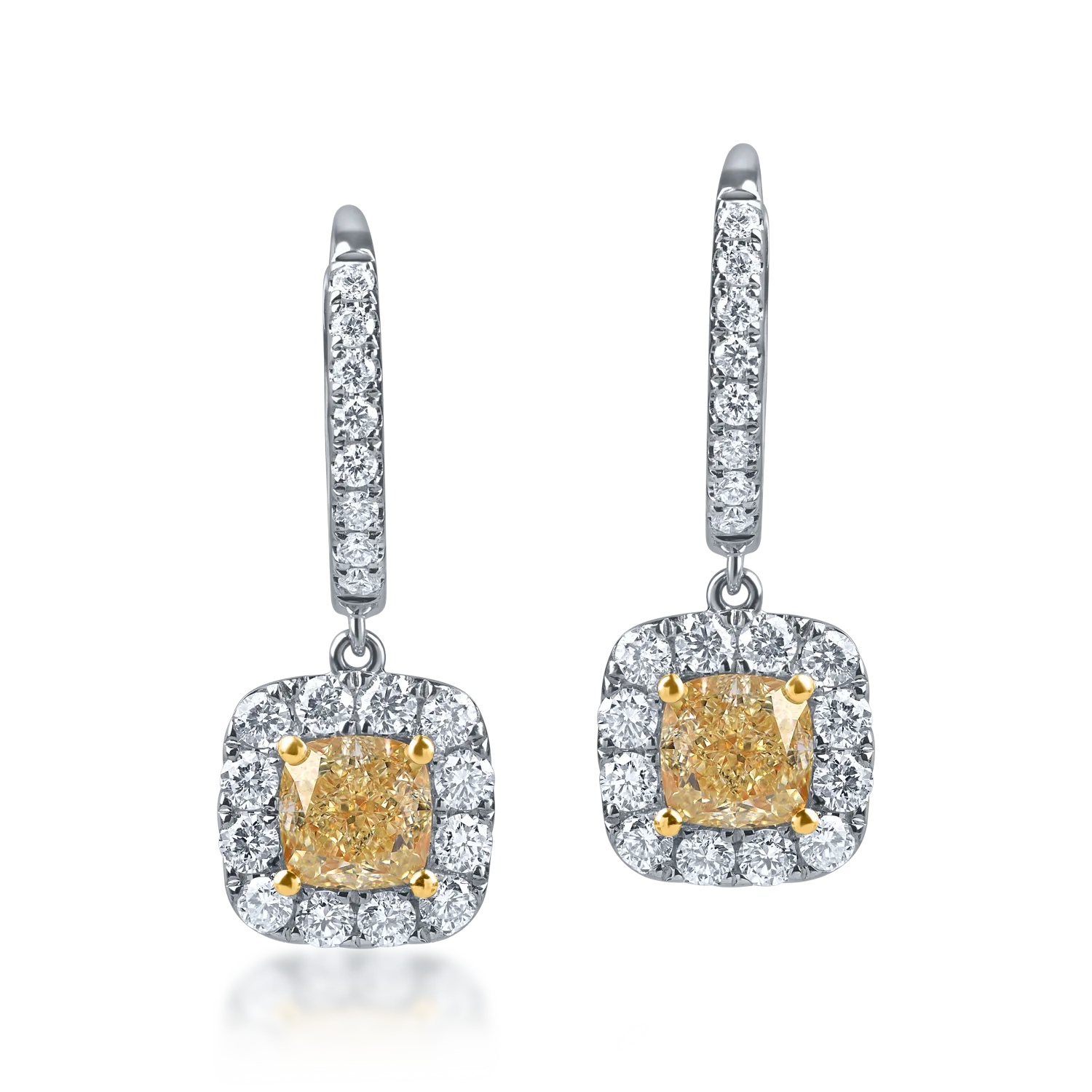Cercei geometrici din aur alb-galben cu diamante galbene si incolore de 2.1ct - 1 | YEO