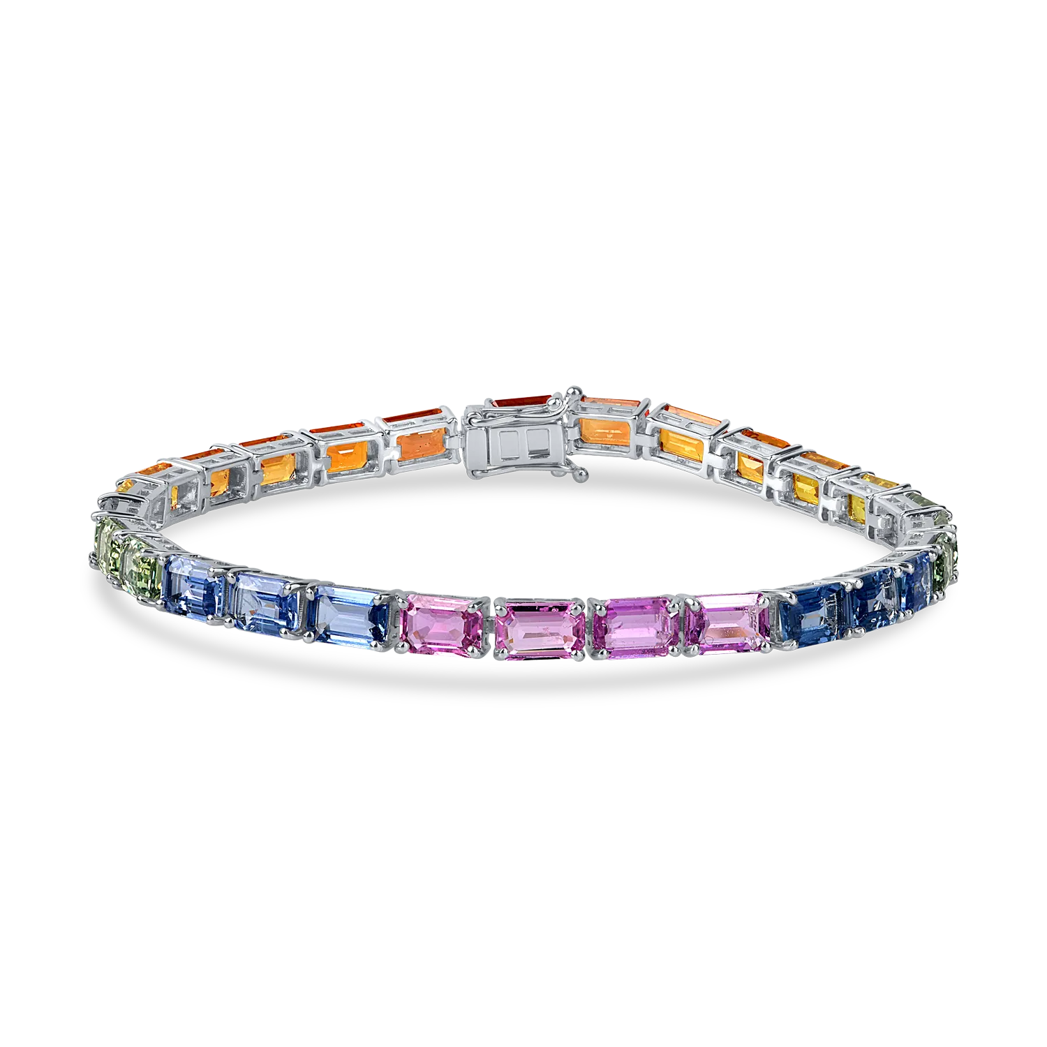 Teilor Bratara tennis din aur alb cu safire multicolore rectangulare de 18.3ct