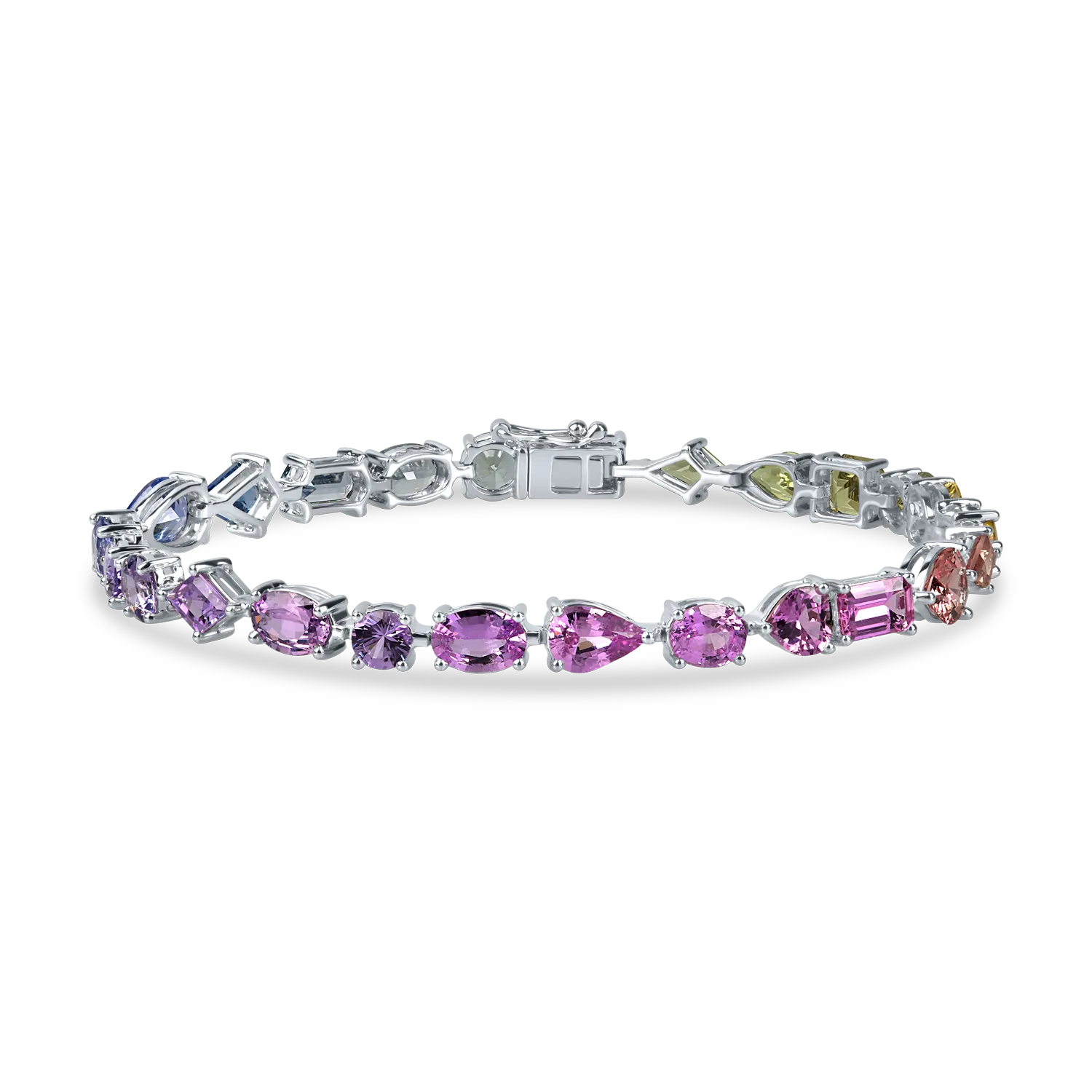Bratara tennis din aur alb cu safire multicolore de 10.4ct