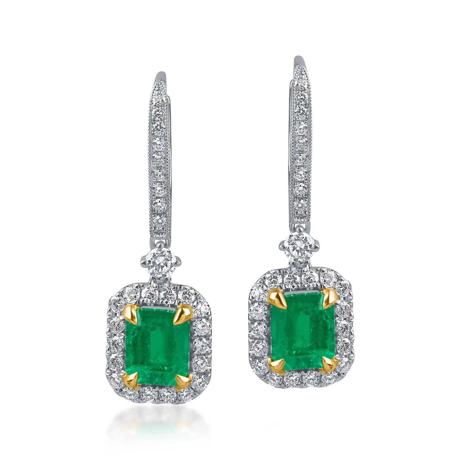 Cercei geometrici din aur alb-galben cu smaralde si diamante de 2.3ct - 1 | YEO