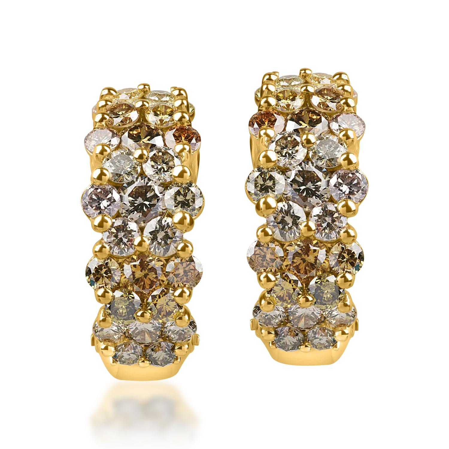 Sárga arany karika fülbevaló 3.8 ct színes gyémánttal