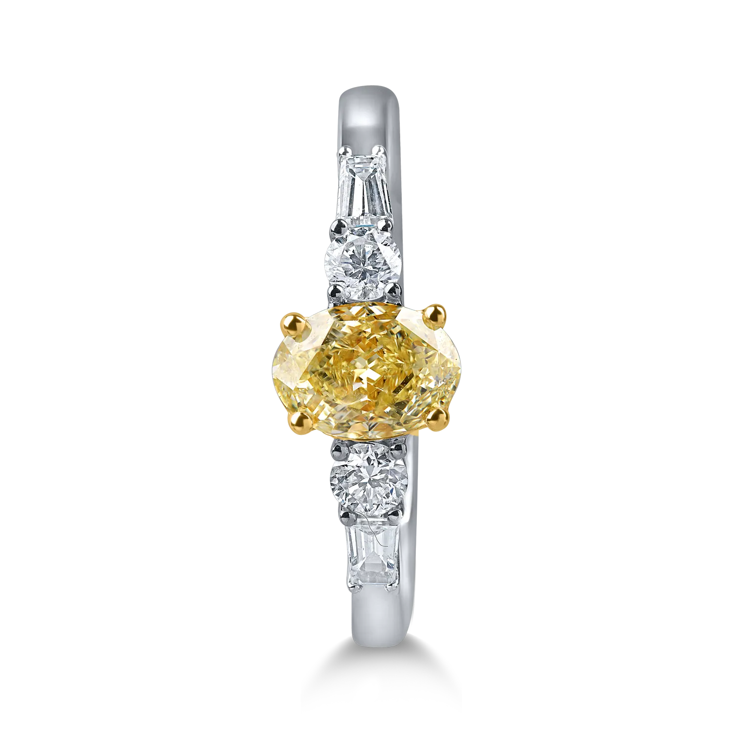 Pierścionek z białego i żółtego złota z 1 ct fancy żółtego diamentu i 0.3 ct przejrzystych diamentów