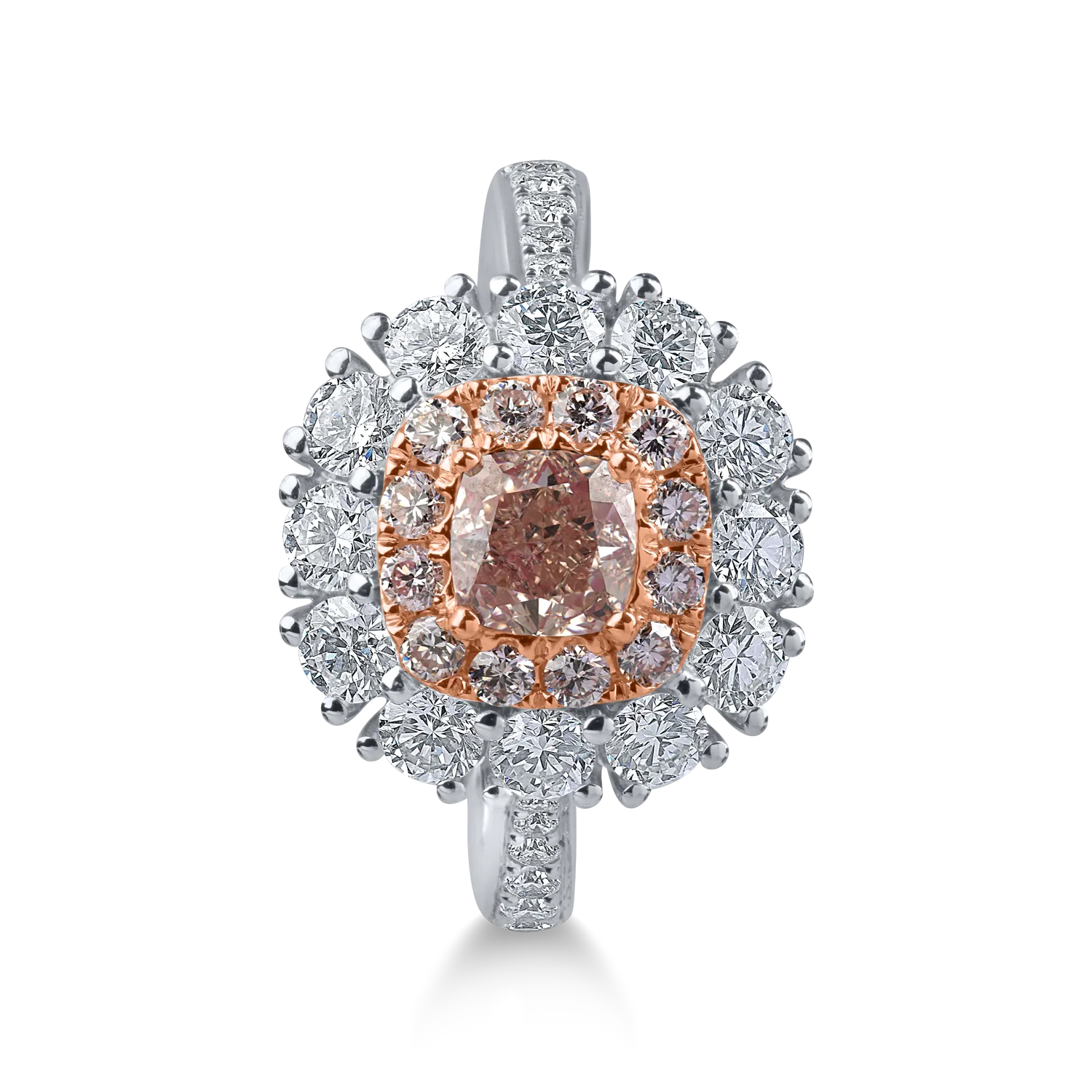 Fehér rózsa arany gyűrű 2.2ct rózsaszín és átlátszó gyémántokkal