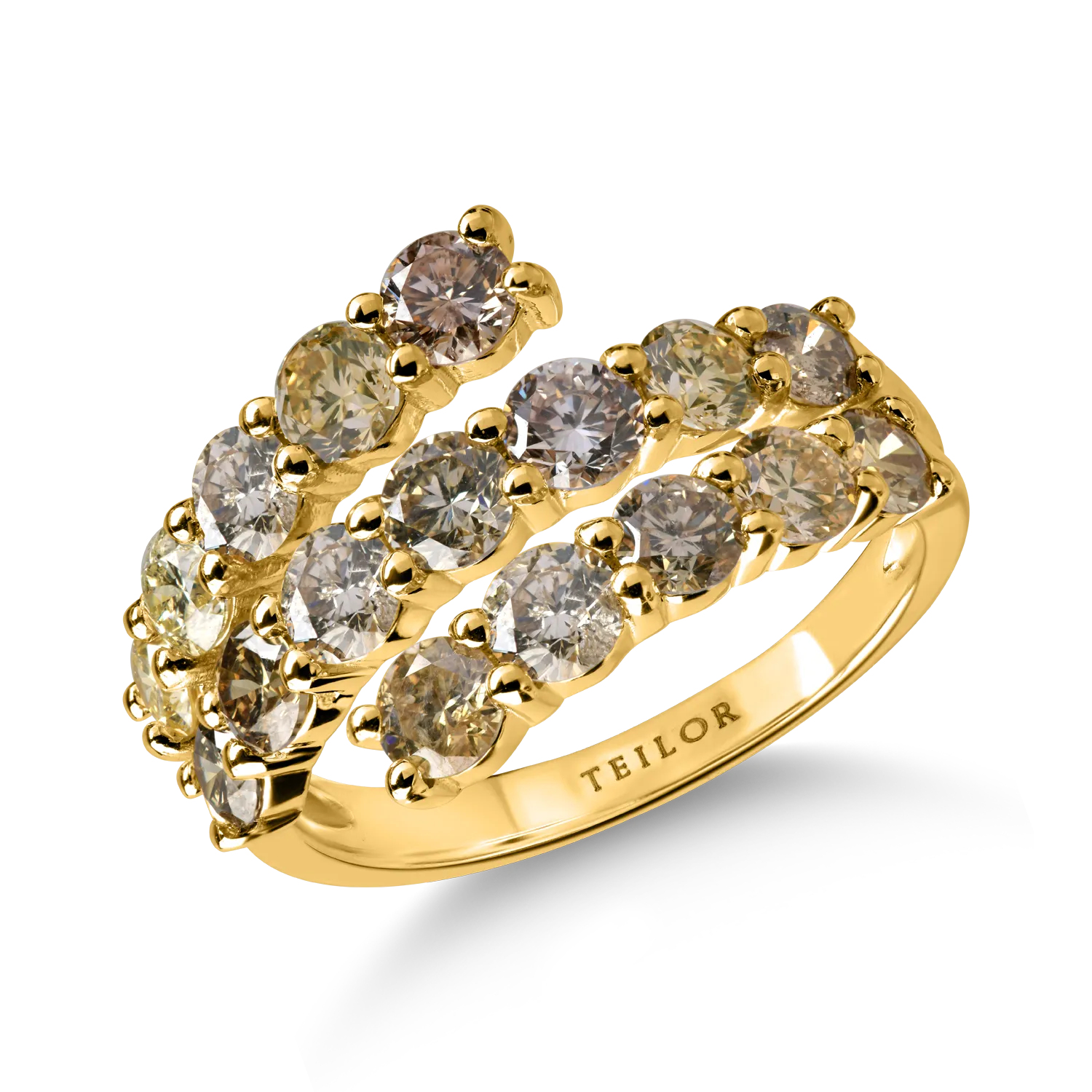 Inel deschis din aur galben cu diamante multicolore de 2.6ct
