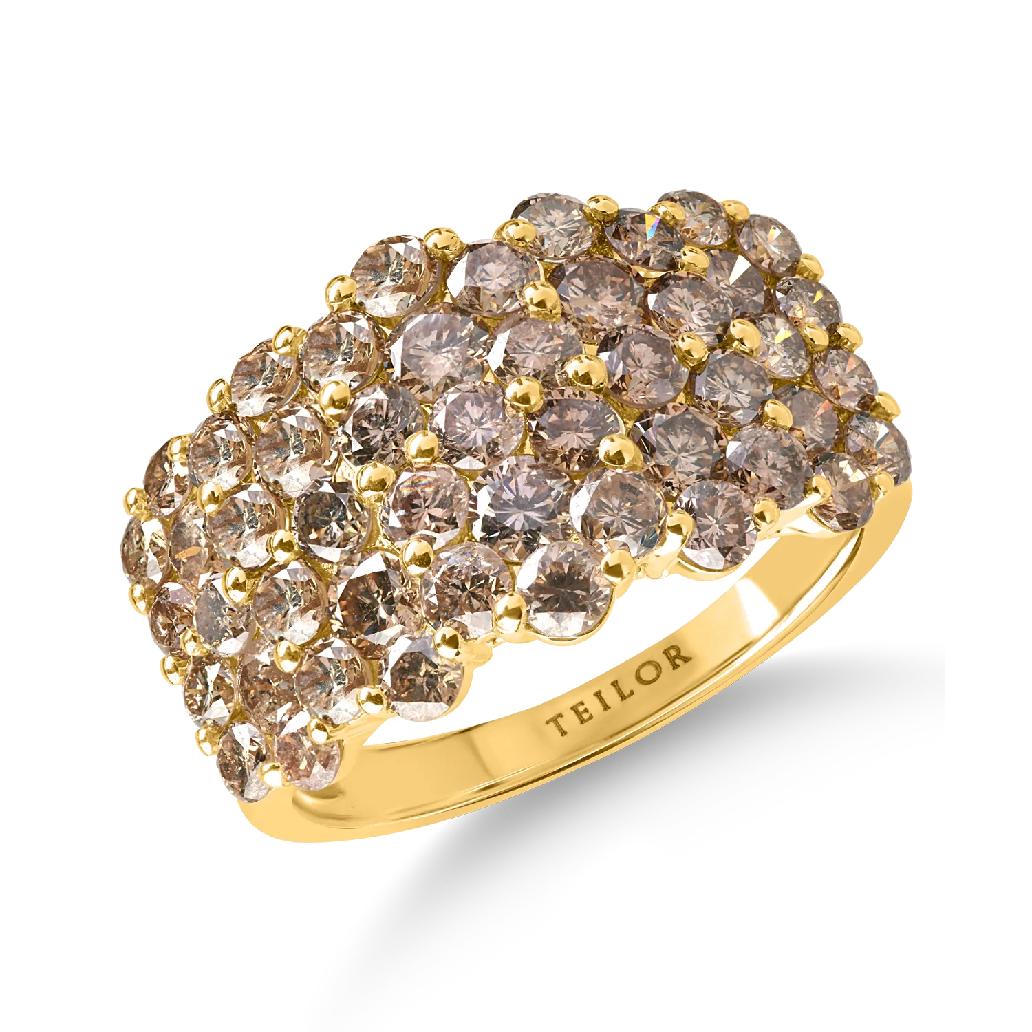Yellow gold microsetting ring with 3.16ct brown diamonds