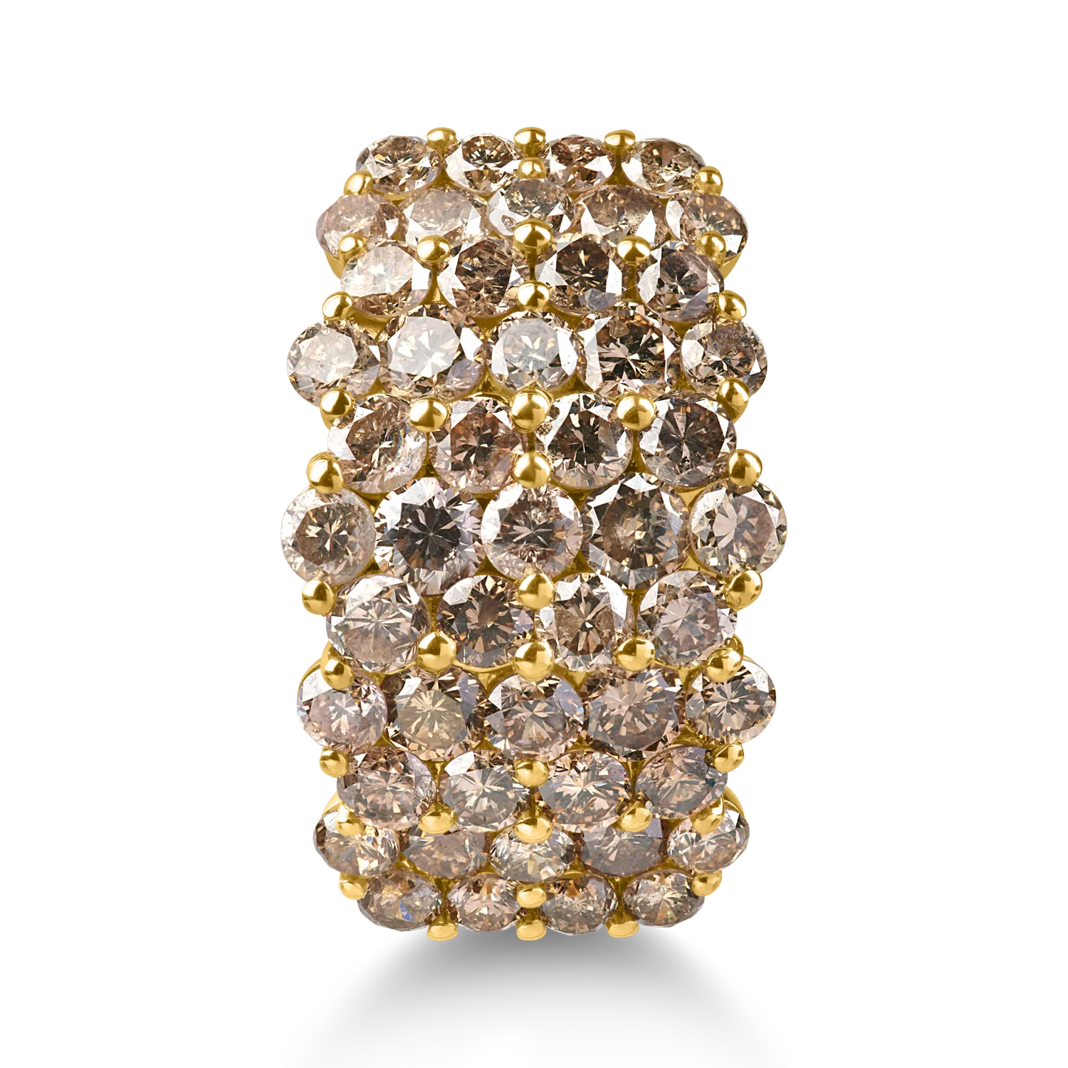 Yellow gold microsetting ring with 3.16ct brown diamonds
