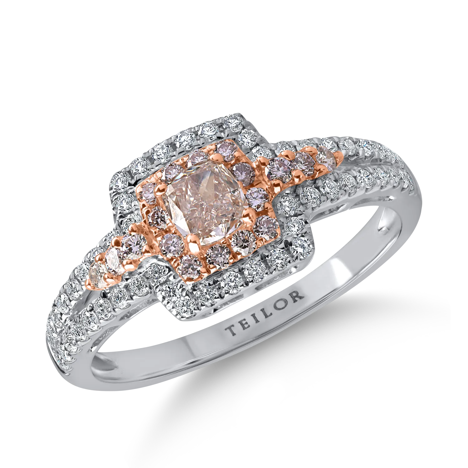Inel din aur alb-roz cu diamante roz si incolore de 0.8ct
